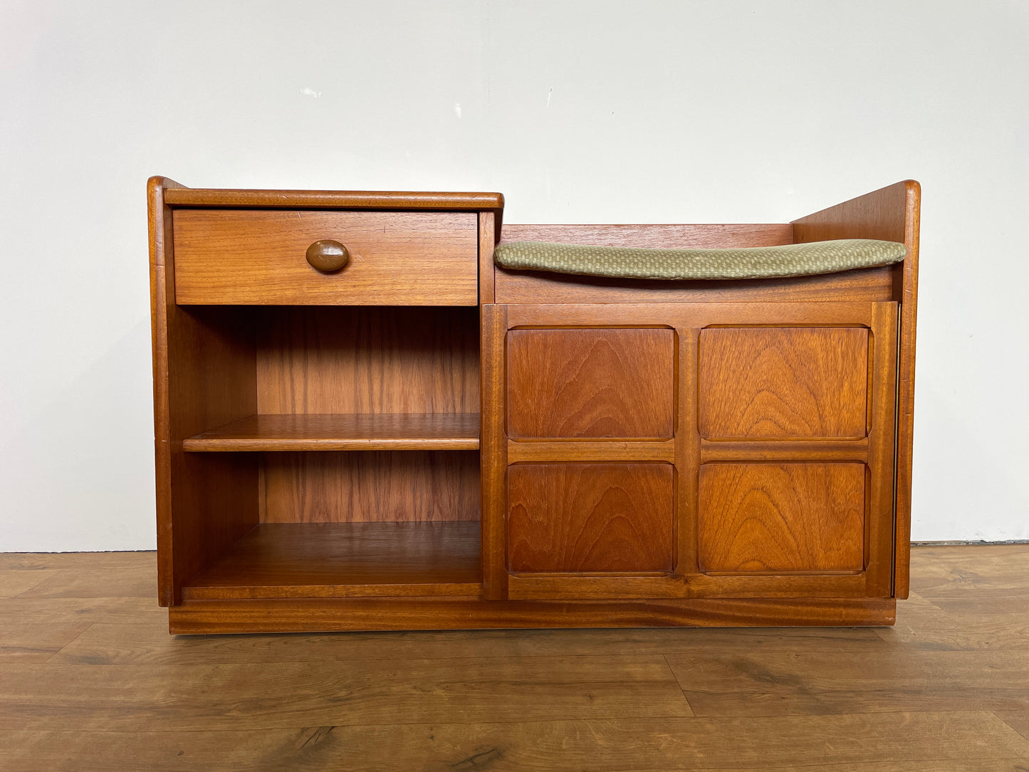 Nathan Mid-Century Teak Telephone Seat with Storage & Original Cushion