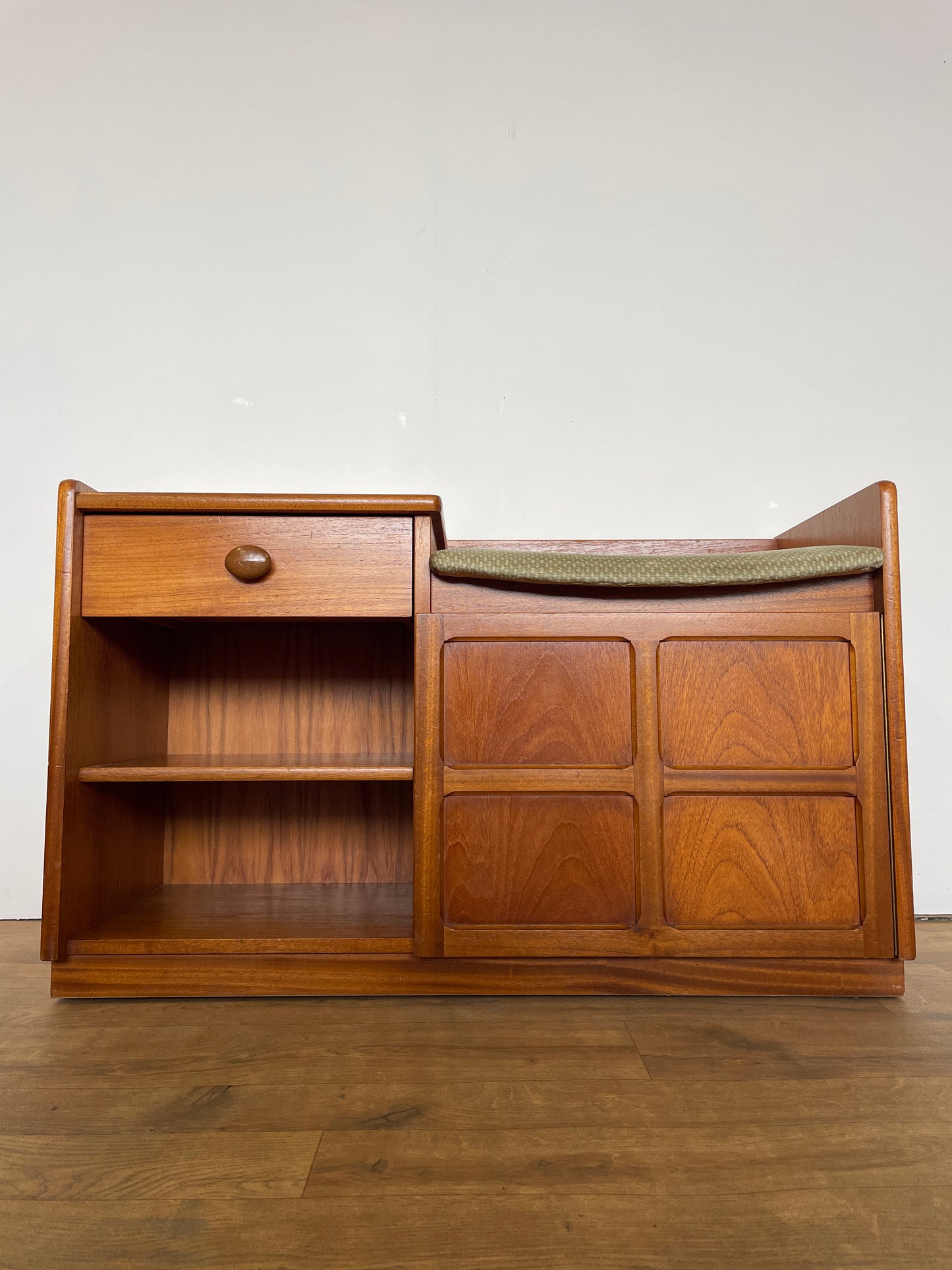 Nathan Mid-Century Teak Telephone Seat with Storage & Original Cushion