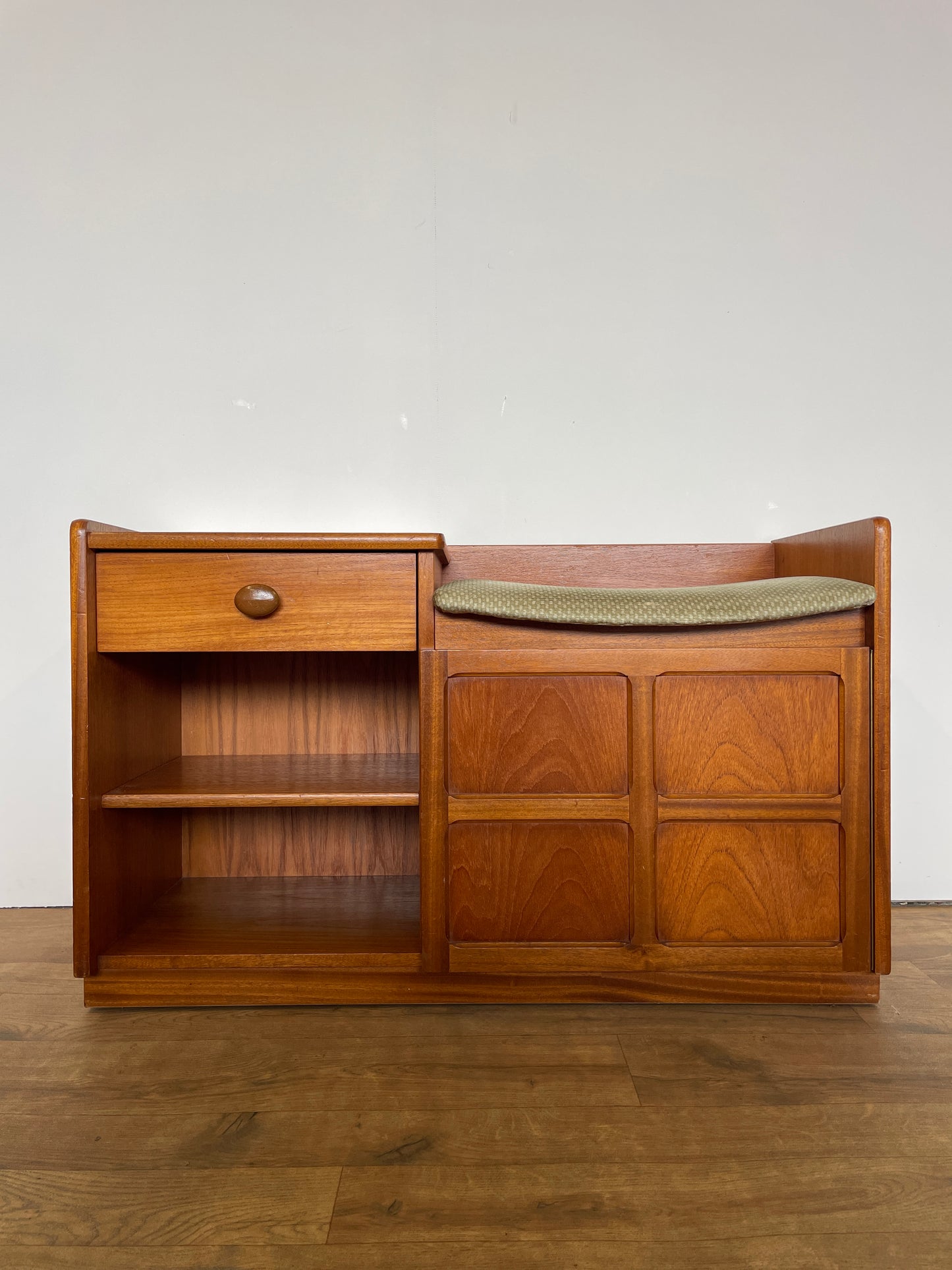 Nathan Mid-Century Teak Telephone Seat with Storage & Original Cushion