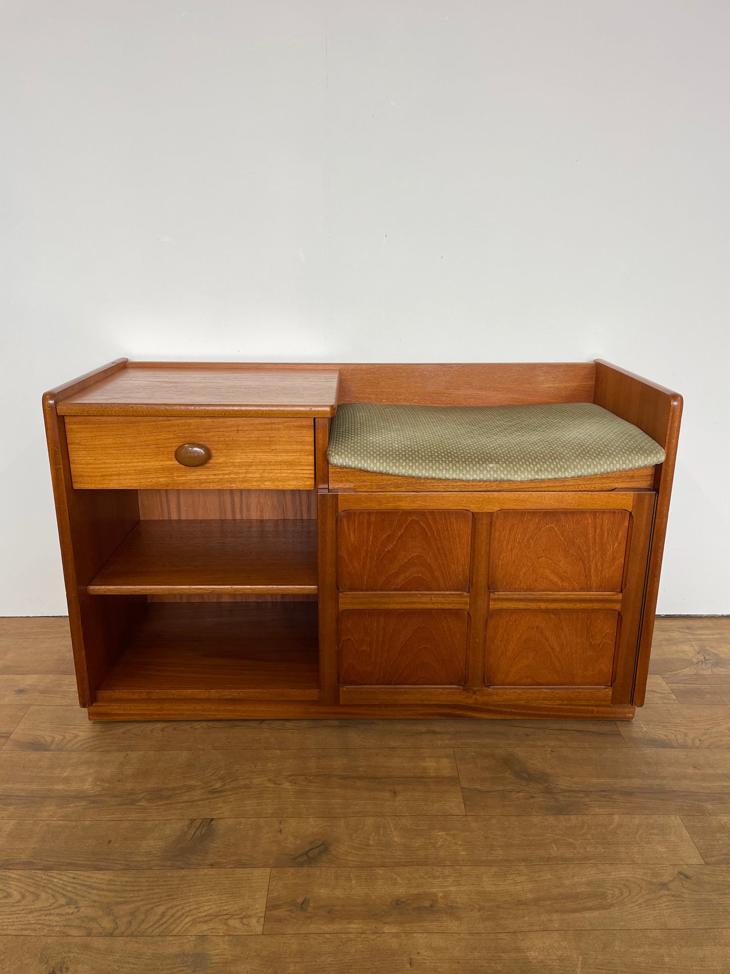 Nathan Mid-Century Teak Telephone Seat with Storage & Original Cushion