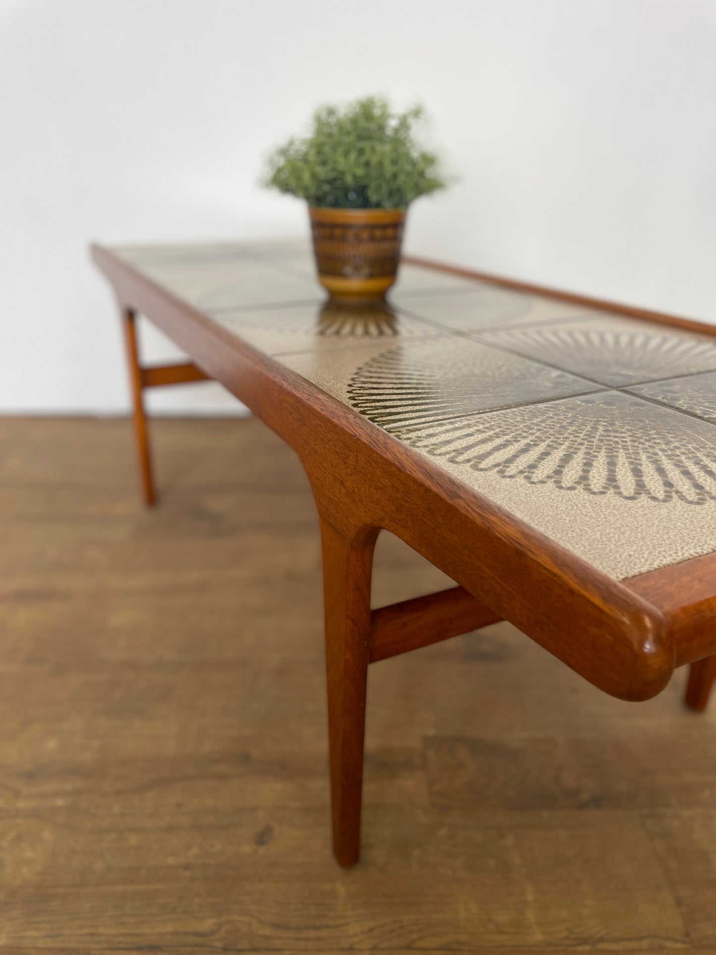 Mid-Century Teak G Plan Coffee Table with Sunburst Tiled Top