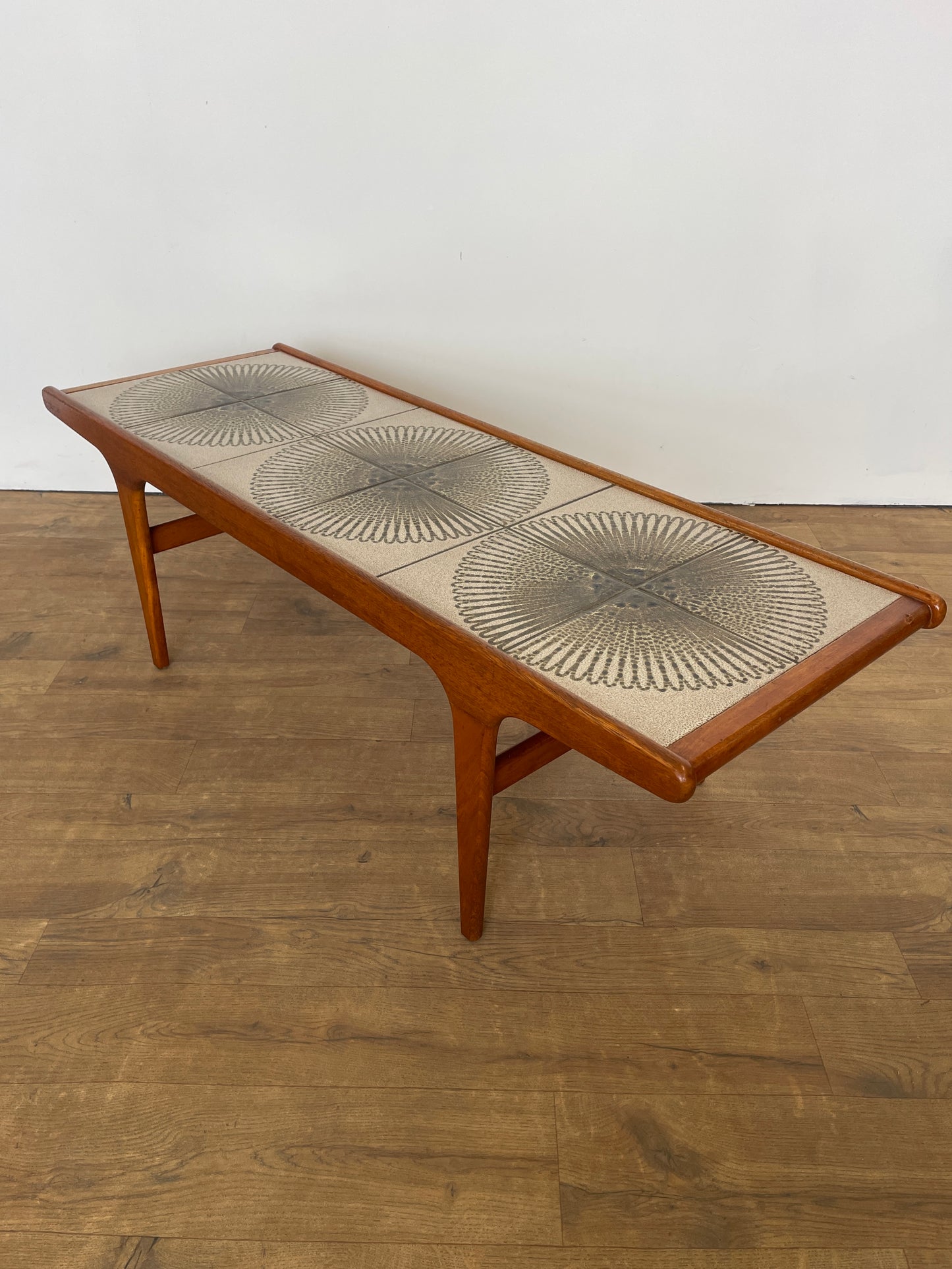 Mid-Century Teak G Plan Coffee Table with Sunburst Tiled Top