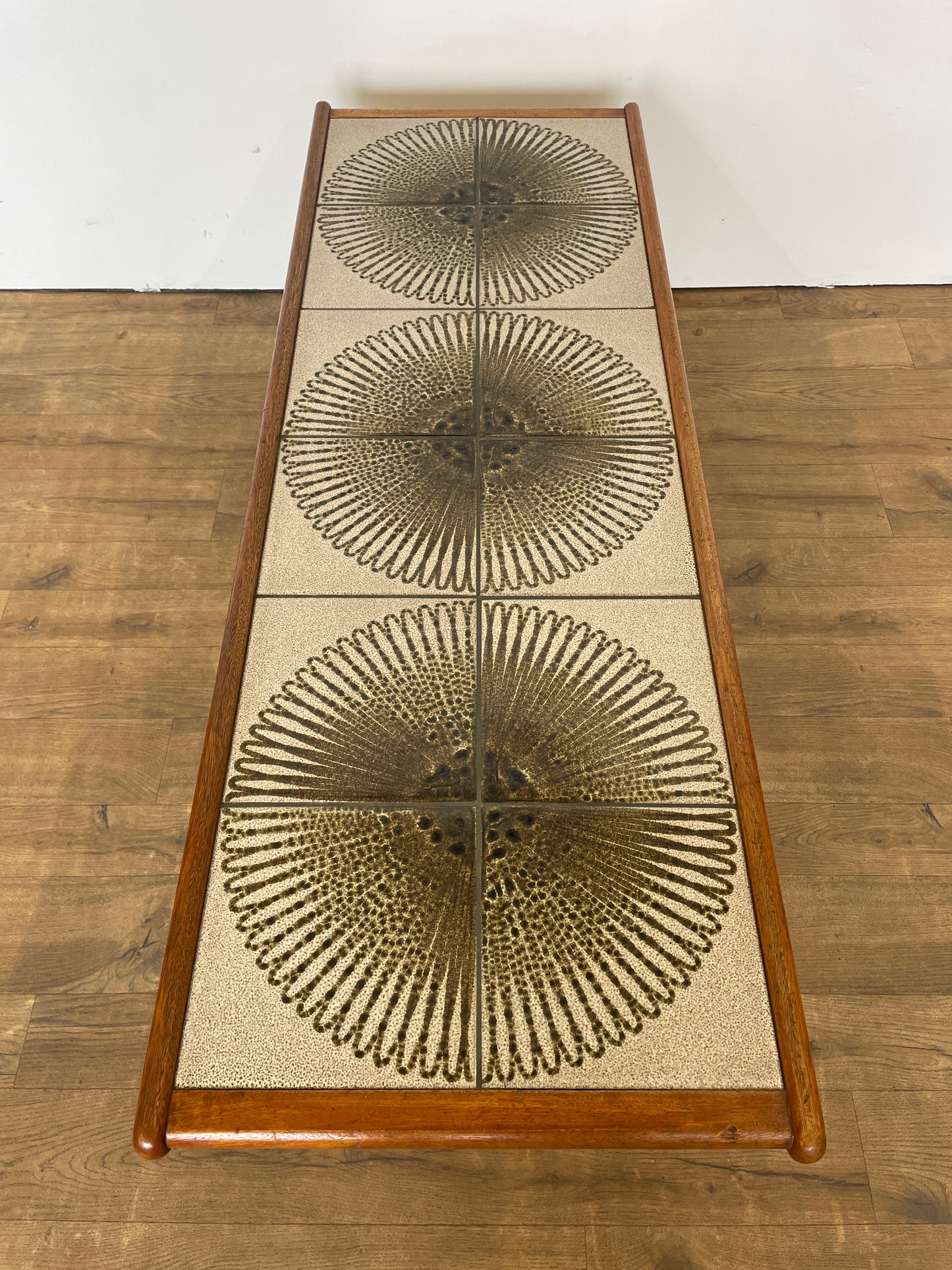 Mid-Century Teak G Plan Coffee Table with Sunburst Tiled Top