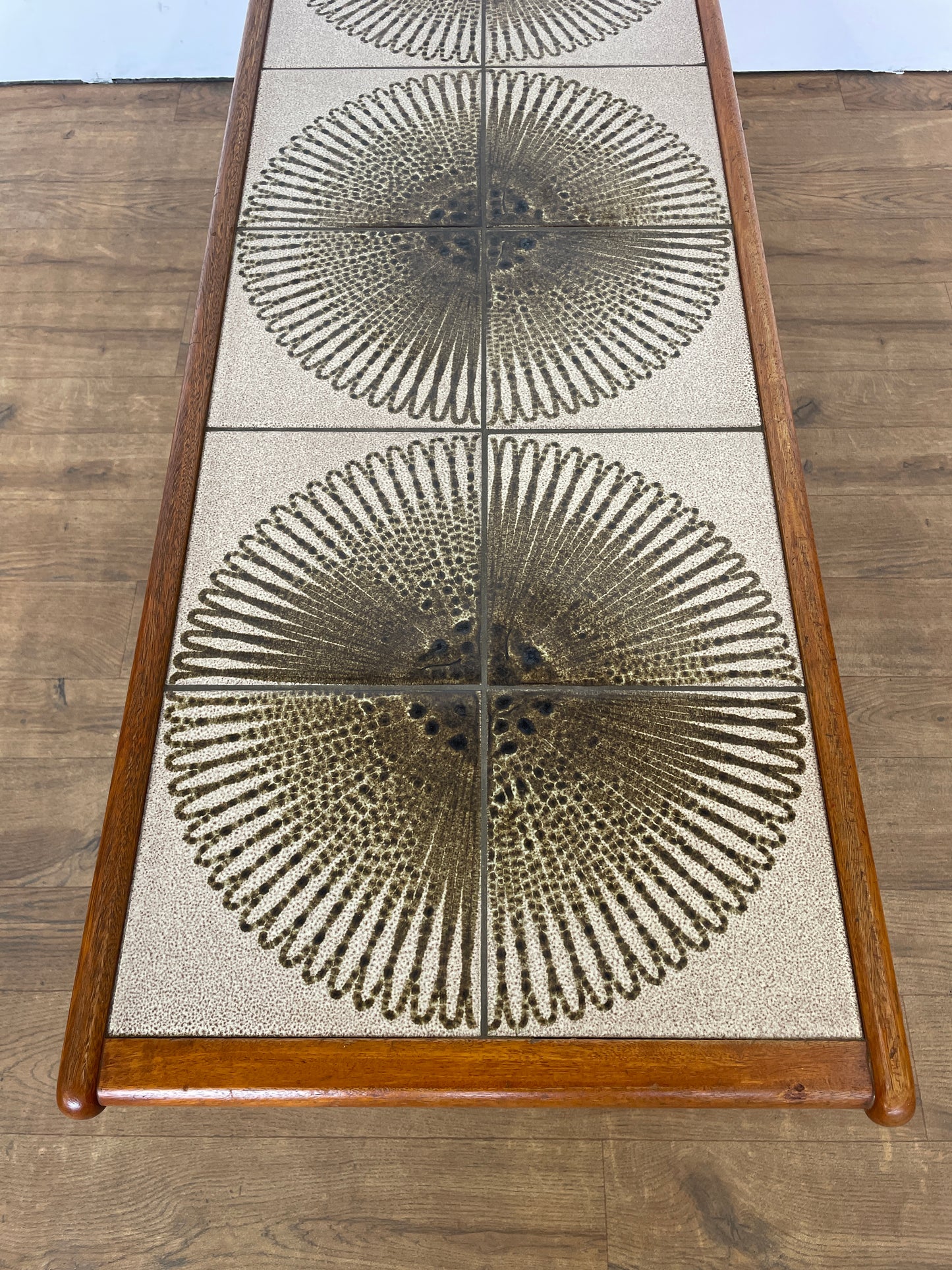 Mid-Century Teak G Plan Coffee Table with Sunburst Tiled Top