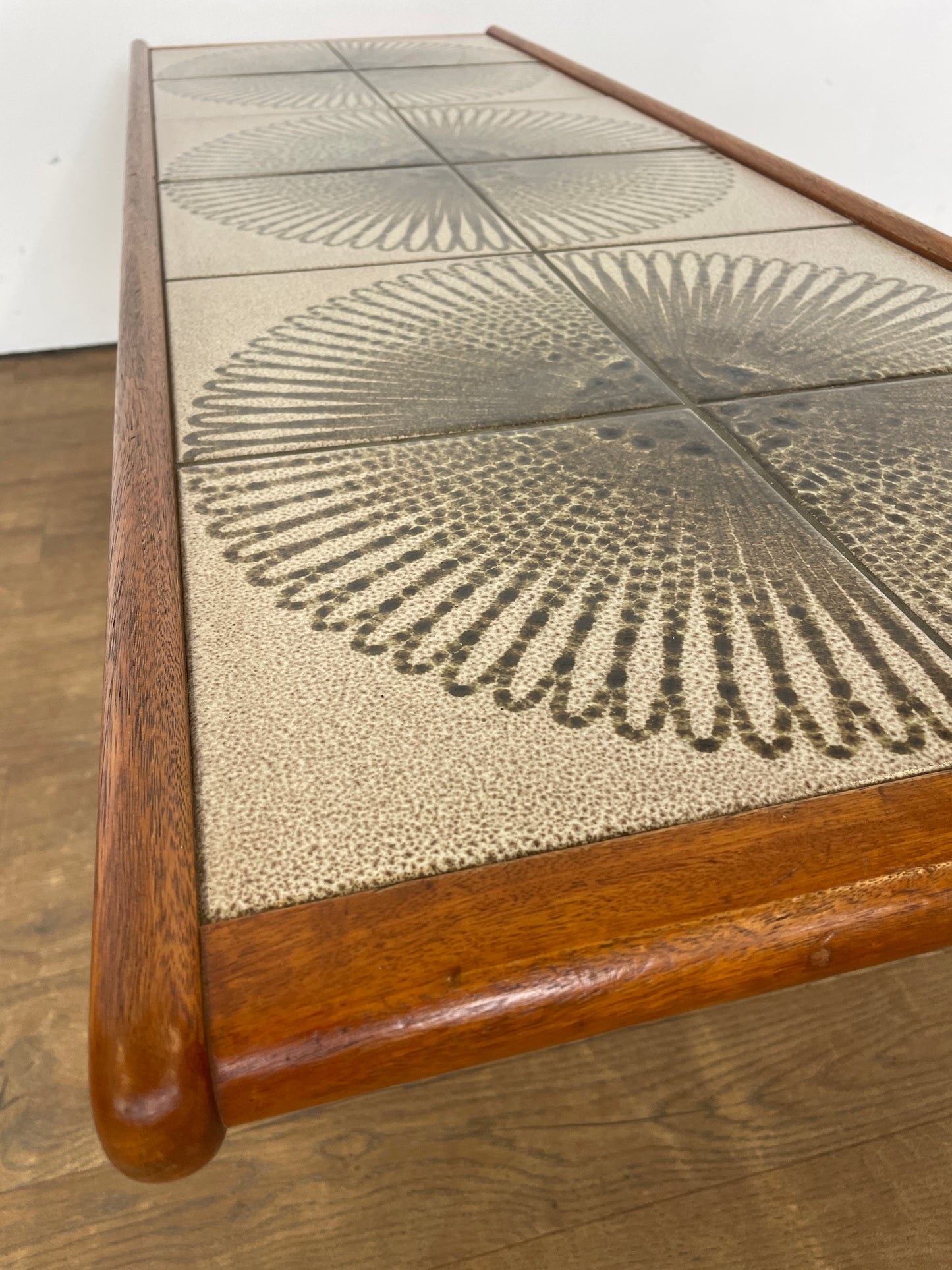 Mid-Century Teak G Plan Coffee Table with Sunburst Tiled Top