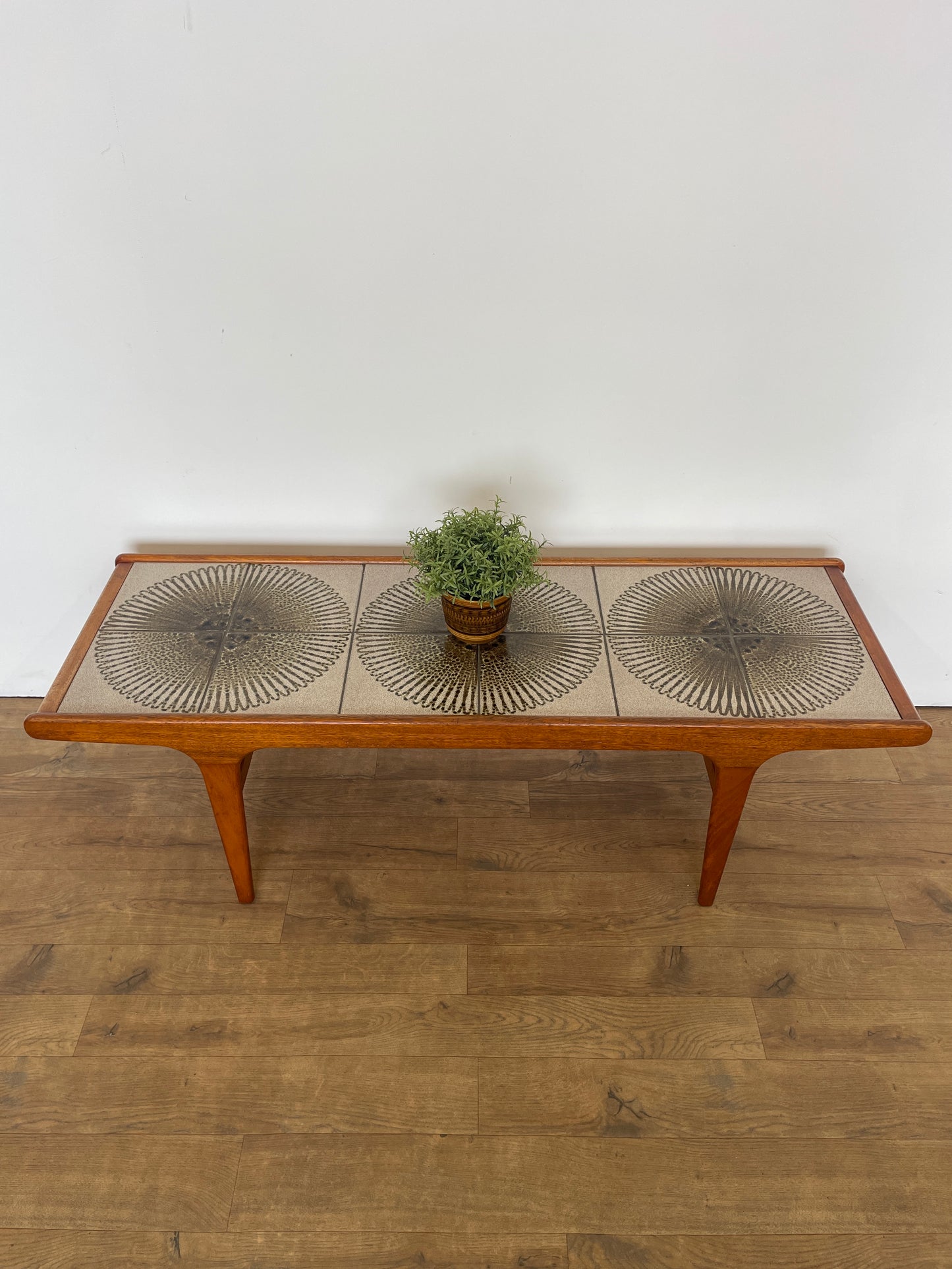 Mid-Century Teak G Plan Coffee Table with Sunburst Tiled Top