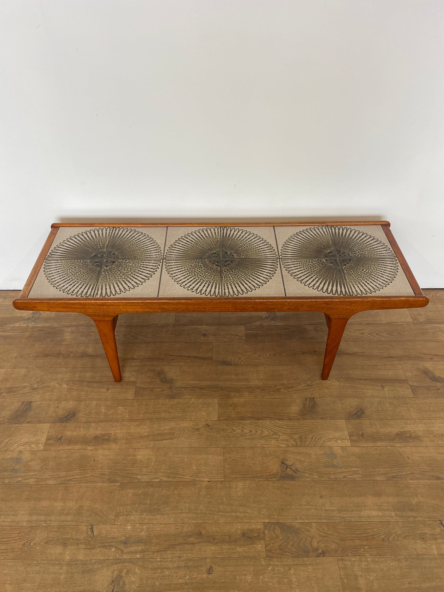 Mid-Century Teak G Plan Coffee Table with Sunburst Tiled Top