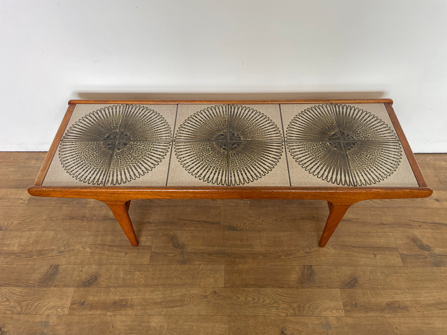 Mid-Century Teak G Plan Coffee Table with Sunburst Tiled Top