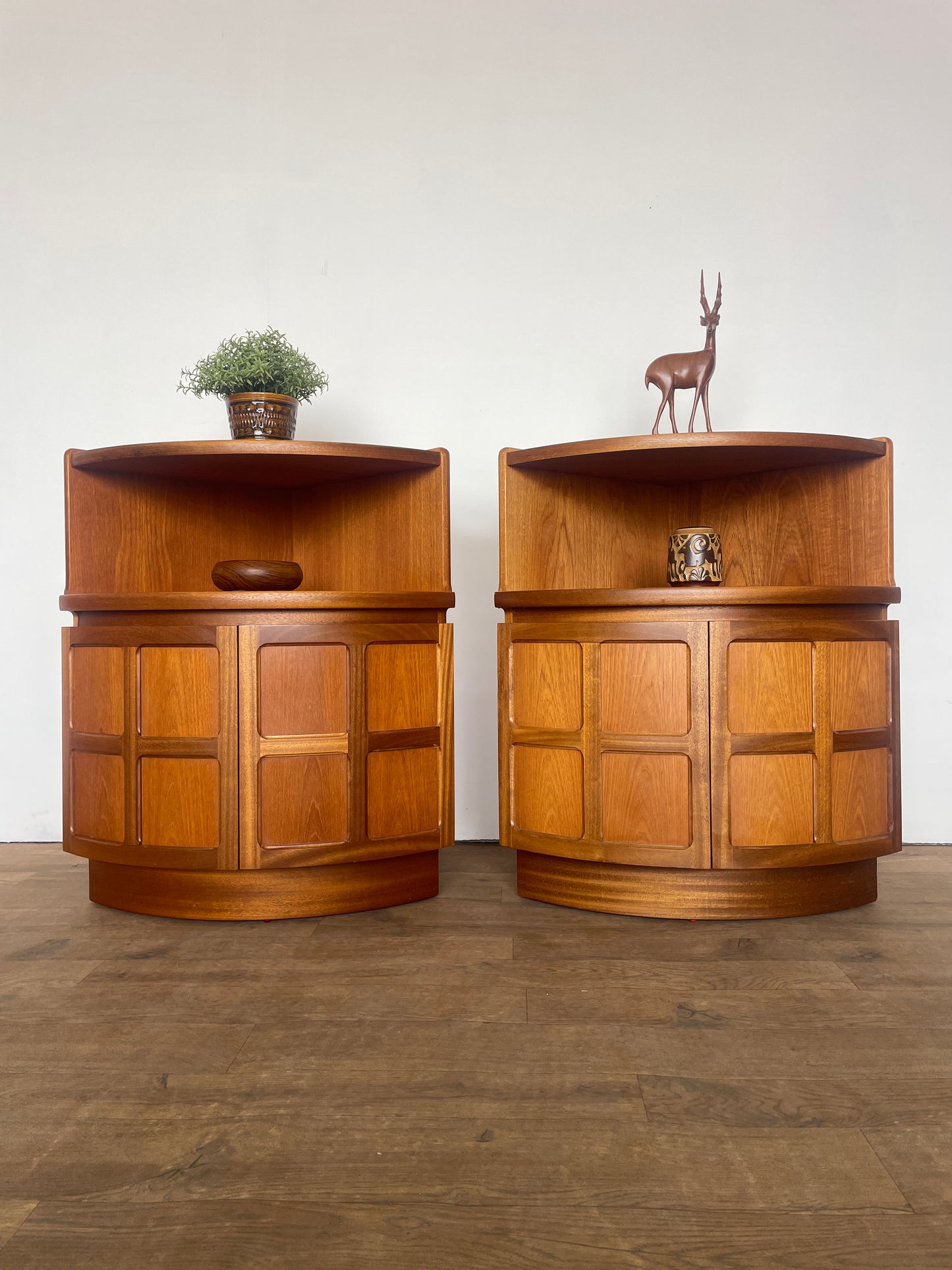Pair of Mid-Century Teak Corner Bedside Cabinets by Nathan