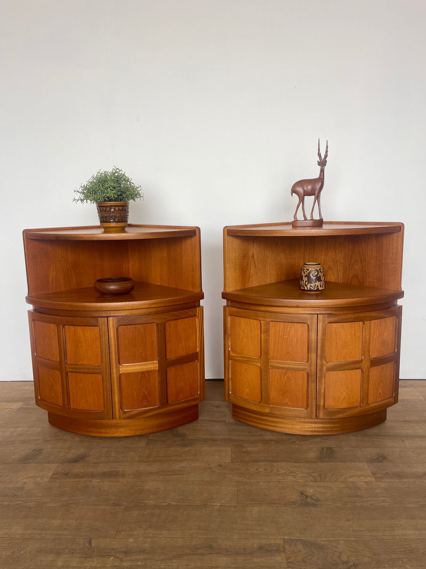 Pair of Mid-Century Teak Corner Bedside Cabinets by Nathan