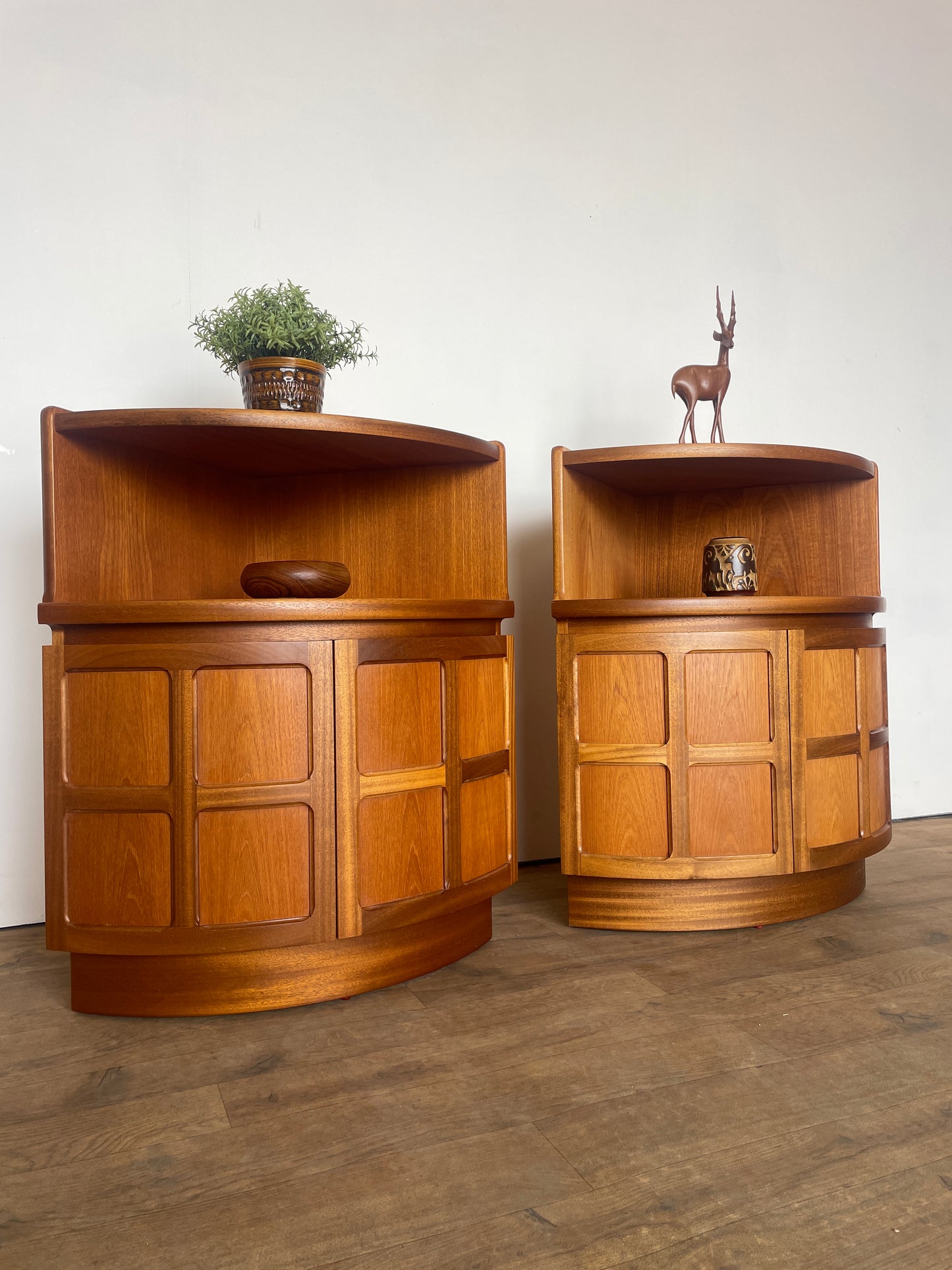 Pair of Mid-Century Teak Corner Bedside Cabinets by Nathan