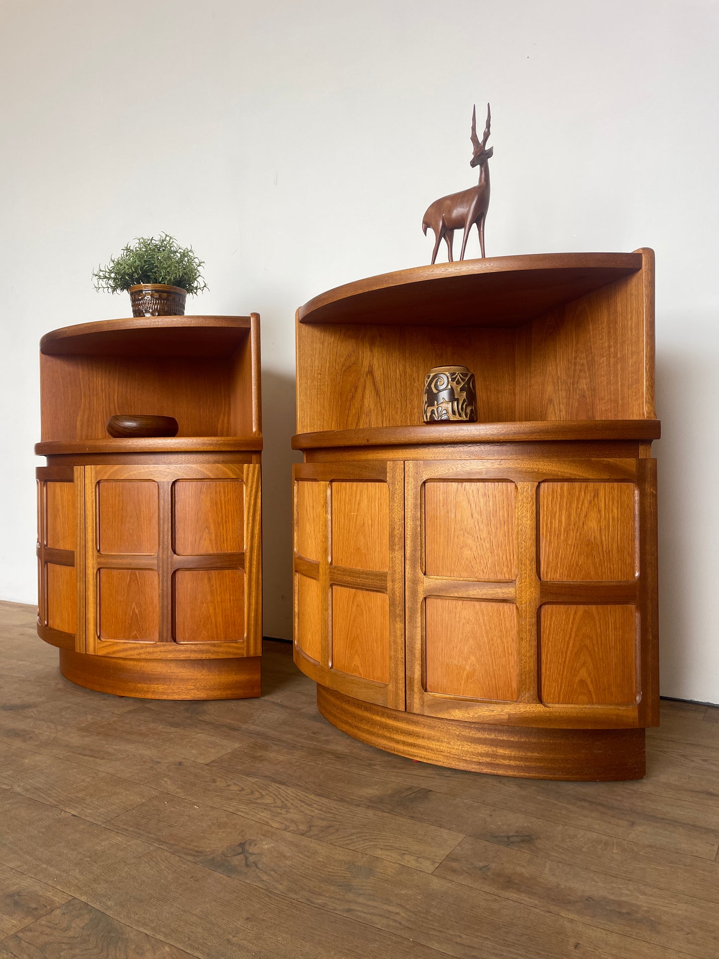 Pair of Mid-Century Teak Corner Bedside Cabinets by Nathan
