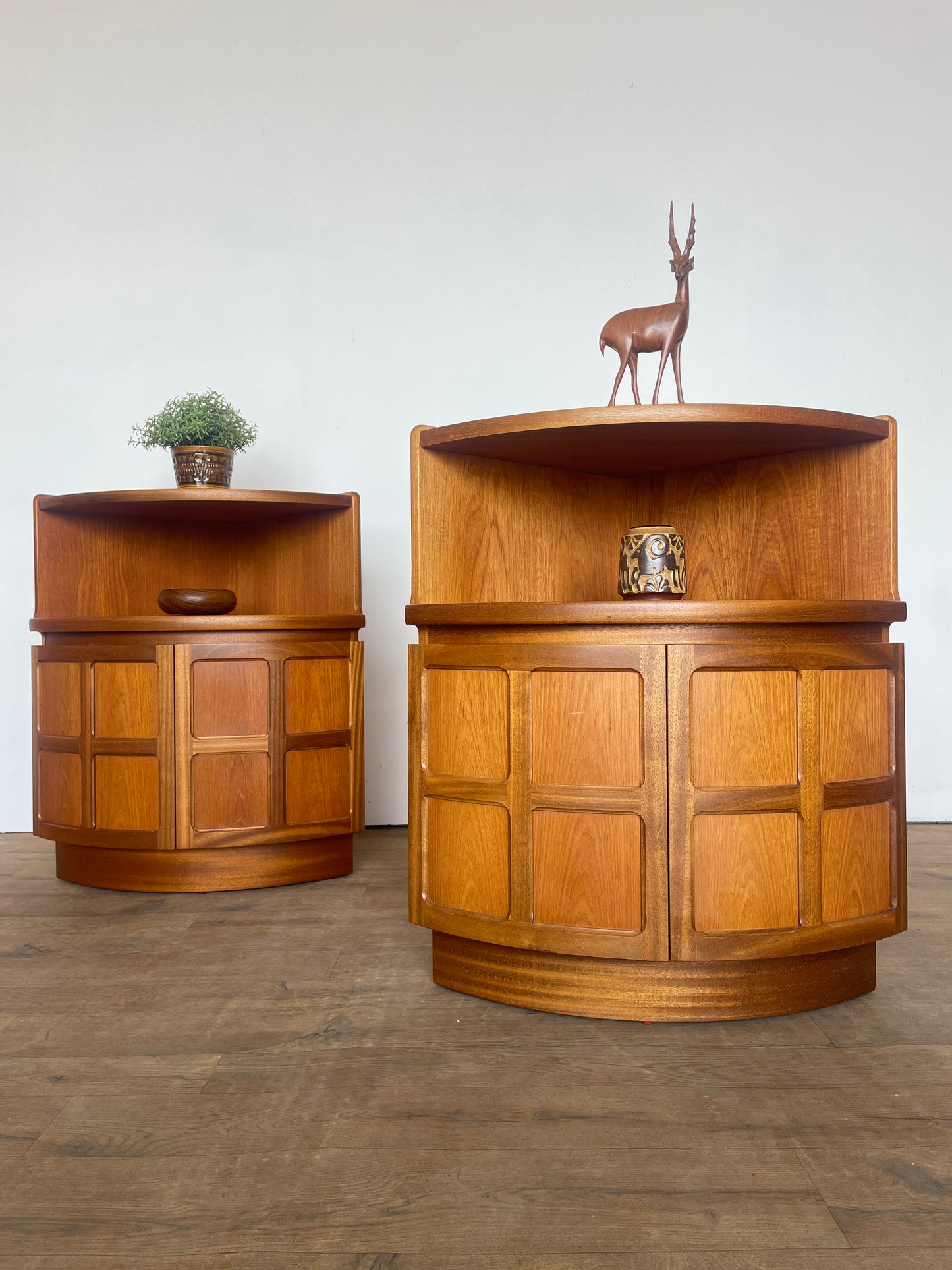 Pair of Mid-Century Teak Corner Bedside Cabinets by Nathan