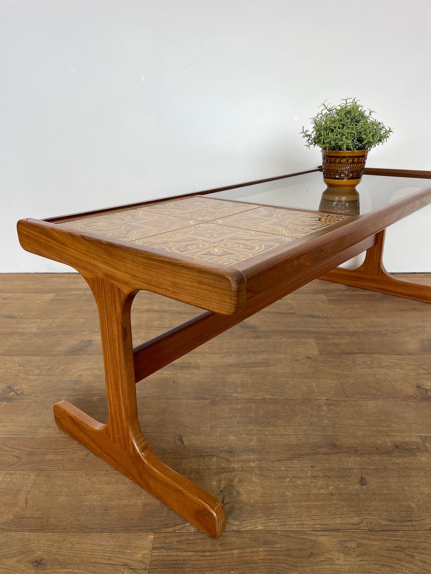 Mid-Century Teak G Plan Coffee Table with Tiled Top & Smoked Glass