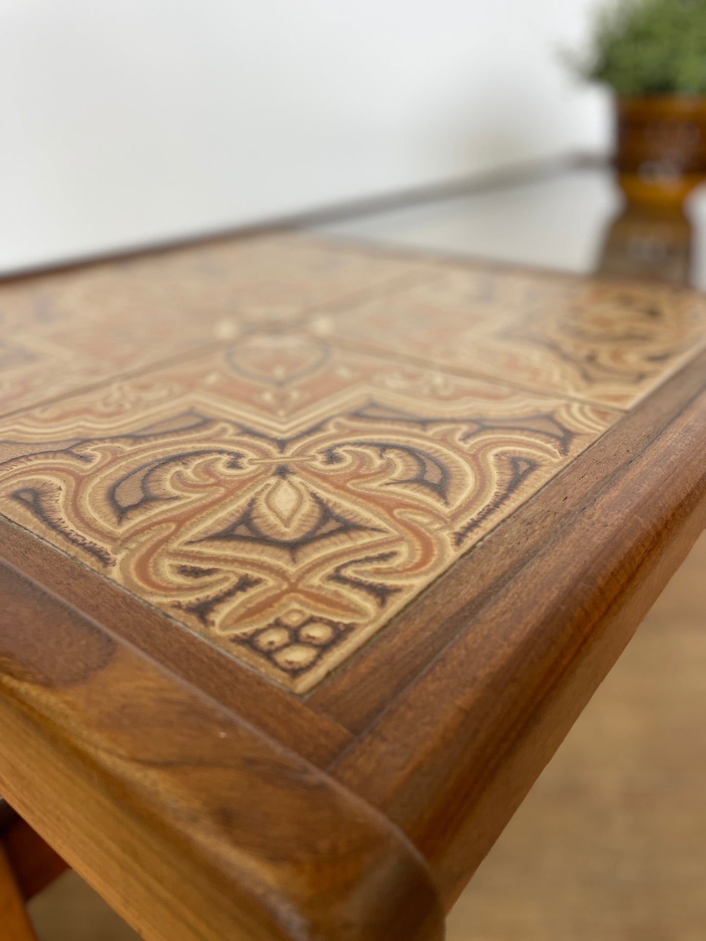 Mid-Century Teak G Plan Coffee Table with Tiled Top & Smoked Glass