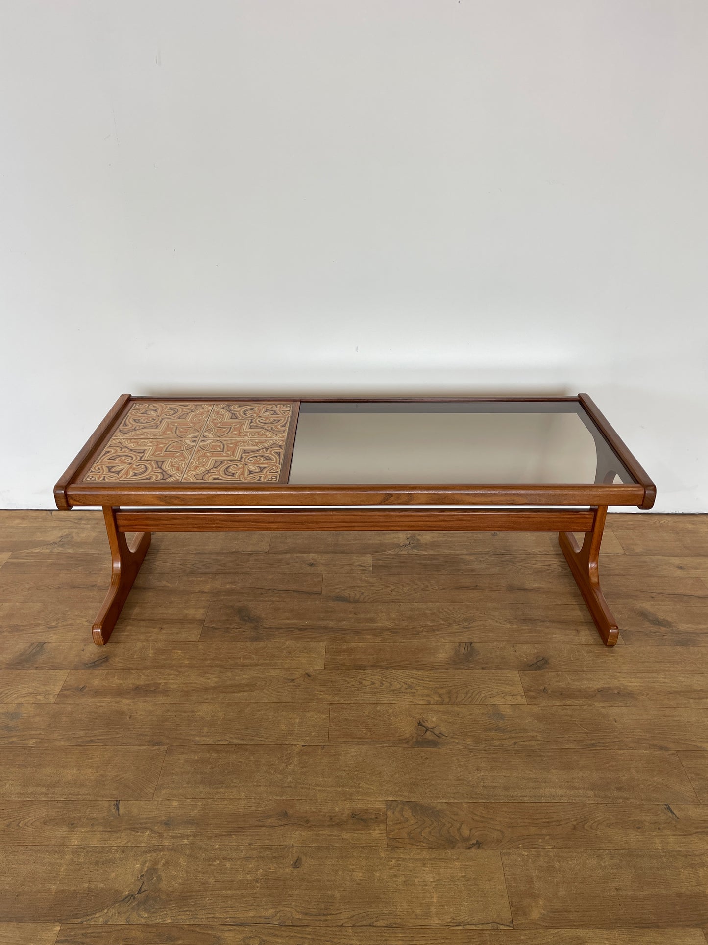 Mid-Century Teak G Plan Coffee Table with Tiled Top & Smoked Glass