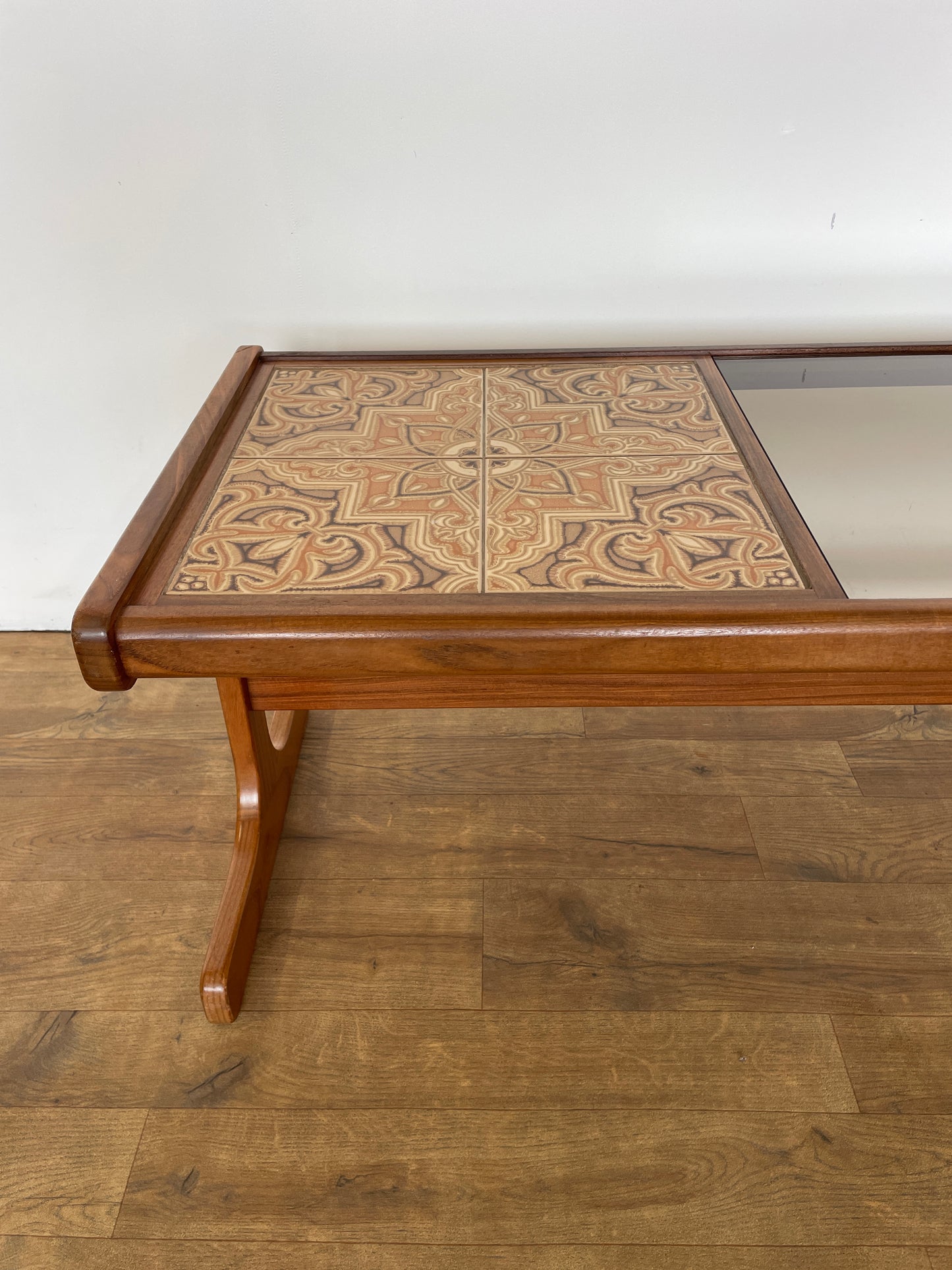 Mid-Century Teak G Plan Coffee Table with Tiled Top & Smoked Glass
