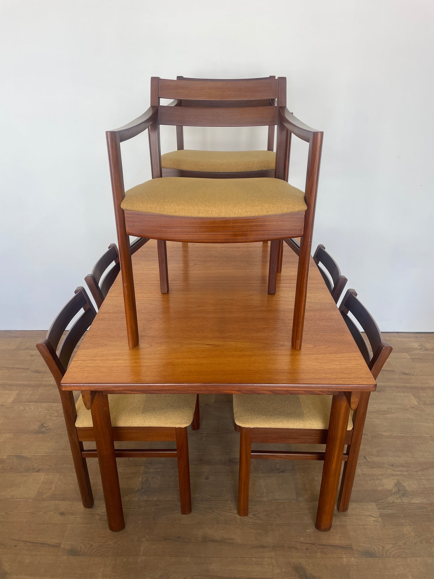 White & Newton Teak Extendable Dining Table & 6 Chairs – Mid-Century