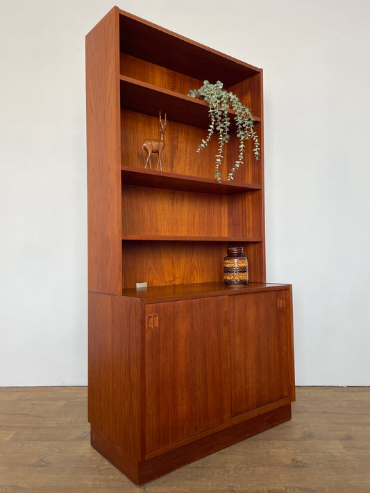 Mid-Century Danish Teak Bookcase with Cabinet and Sliding Doors, 1960s