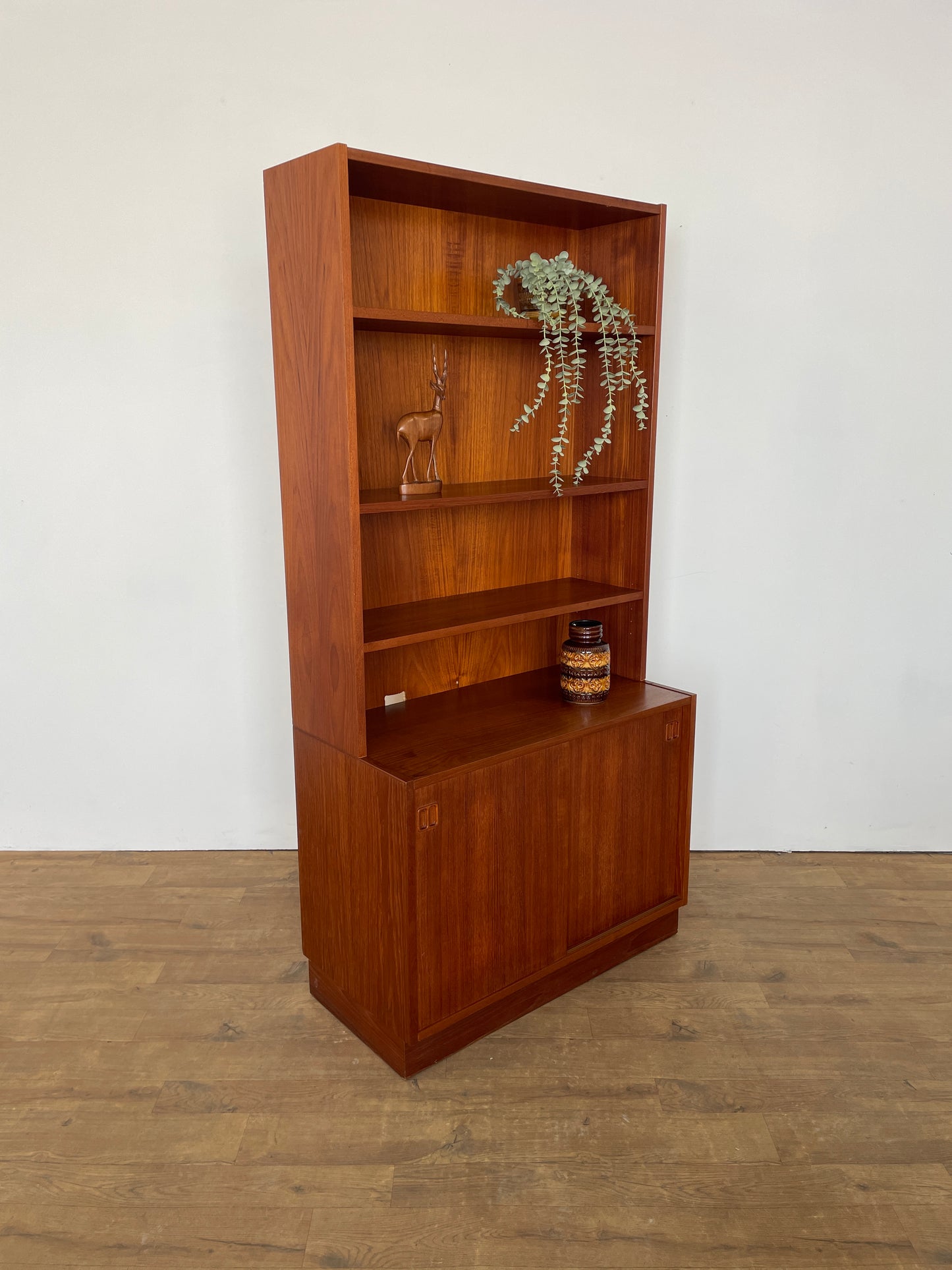 Mid-Century Danish Teak Bookcase with Cabinet and Sliding Doors, 1960s