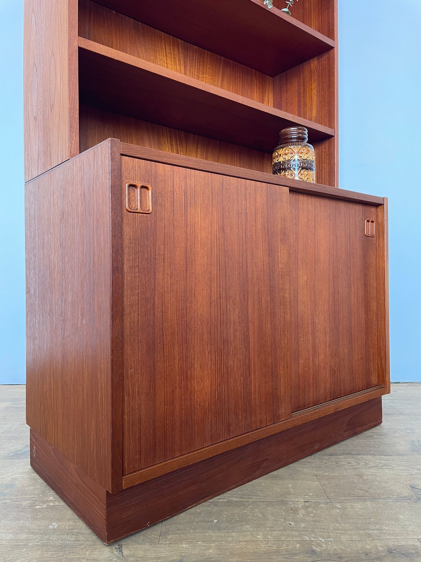 Mid-Century Danish Teak Bookcase with Cabinet and Sliding Doors, 1960s