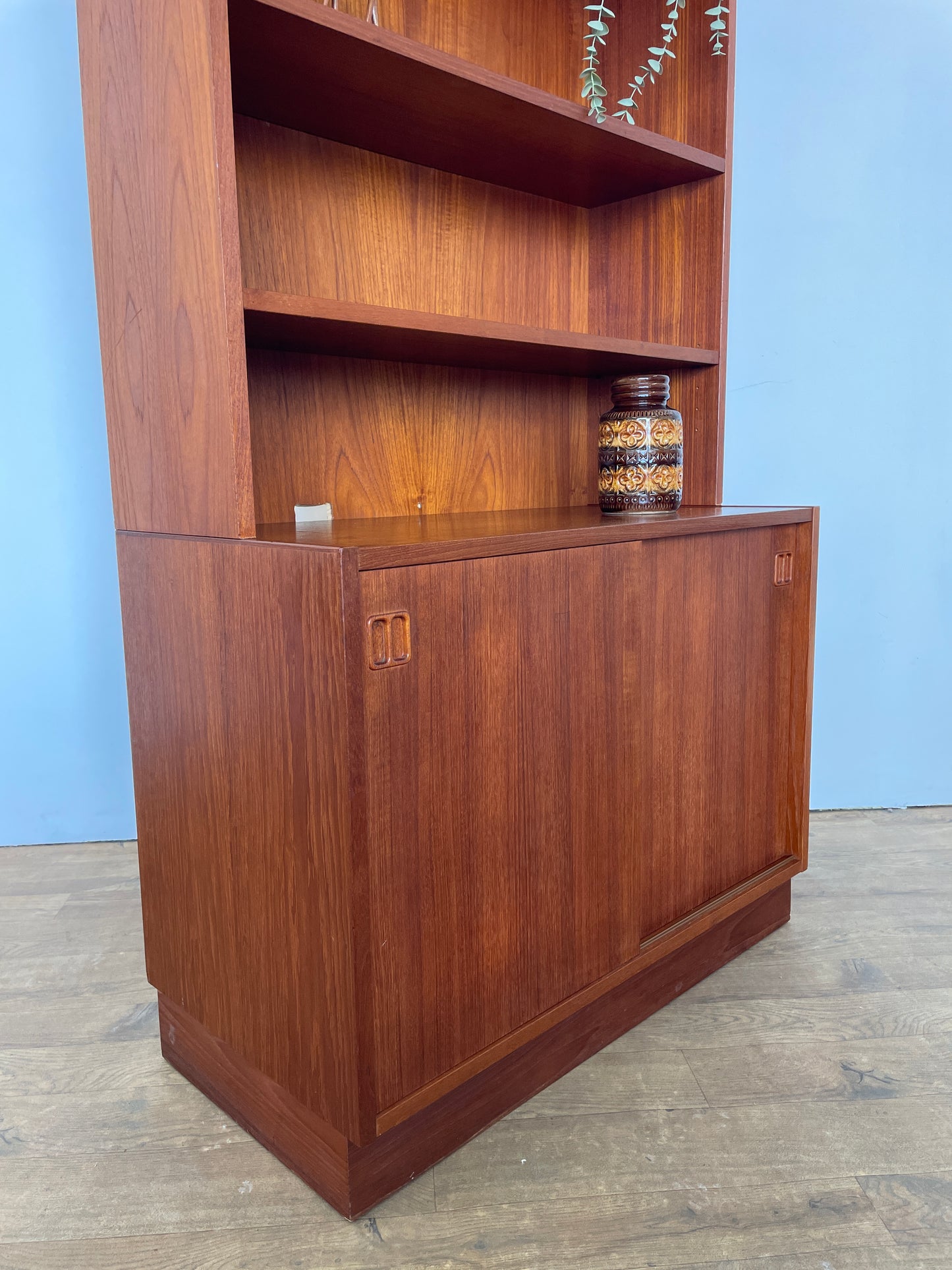 Mid-Century Danish Teak Bookcase with Cabinet and Sliding Doors, 1960s