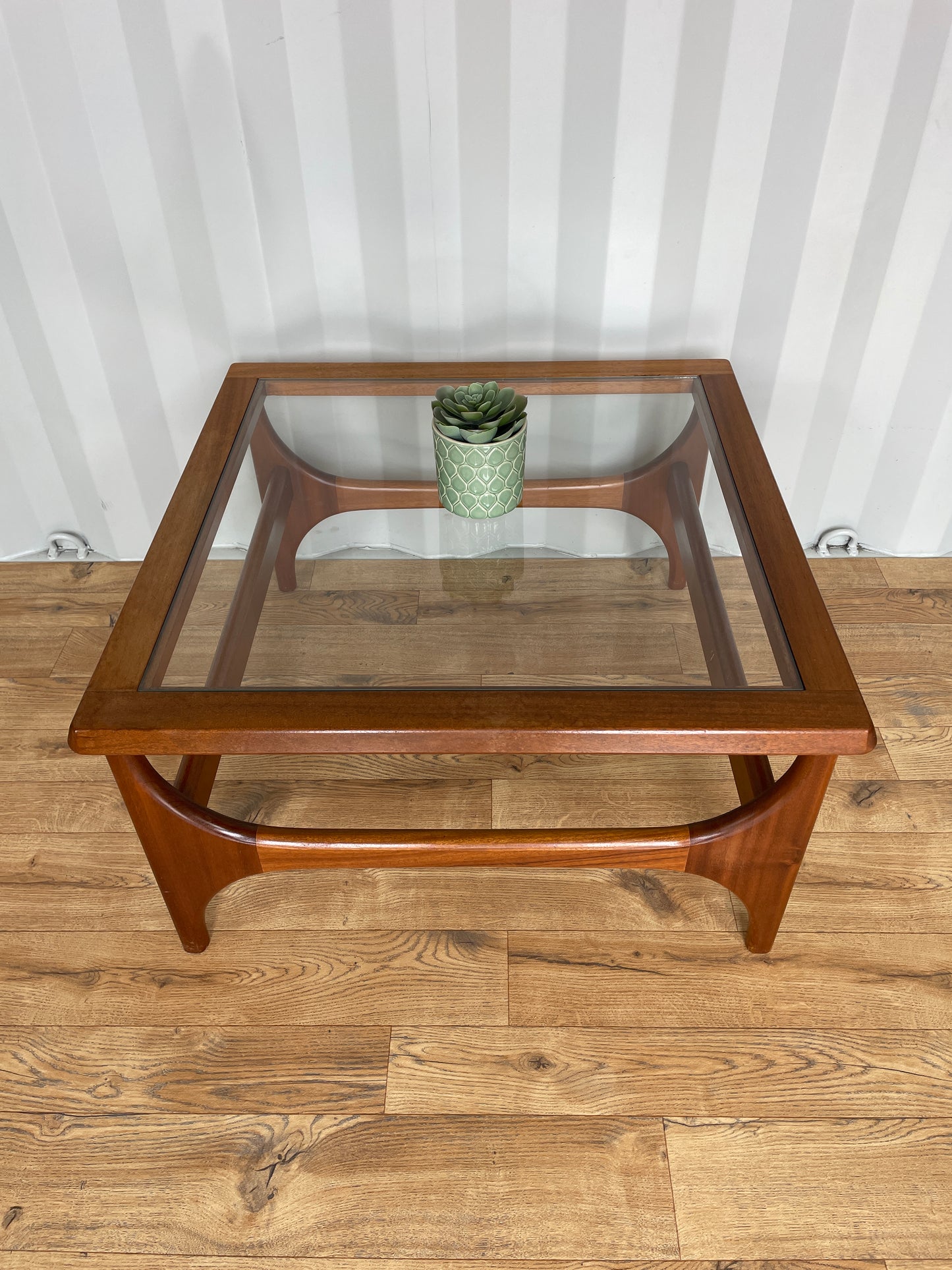 Mid-Century Square Teak Stateroom Stonehill Coffee Table w/ Glass Top - Vintage Retro