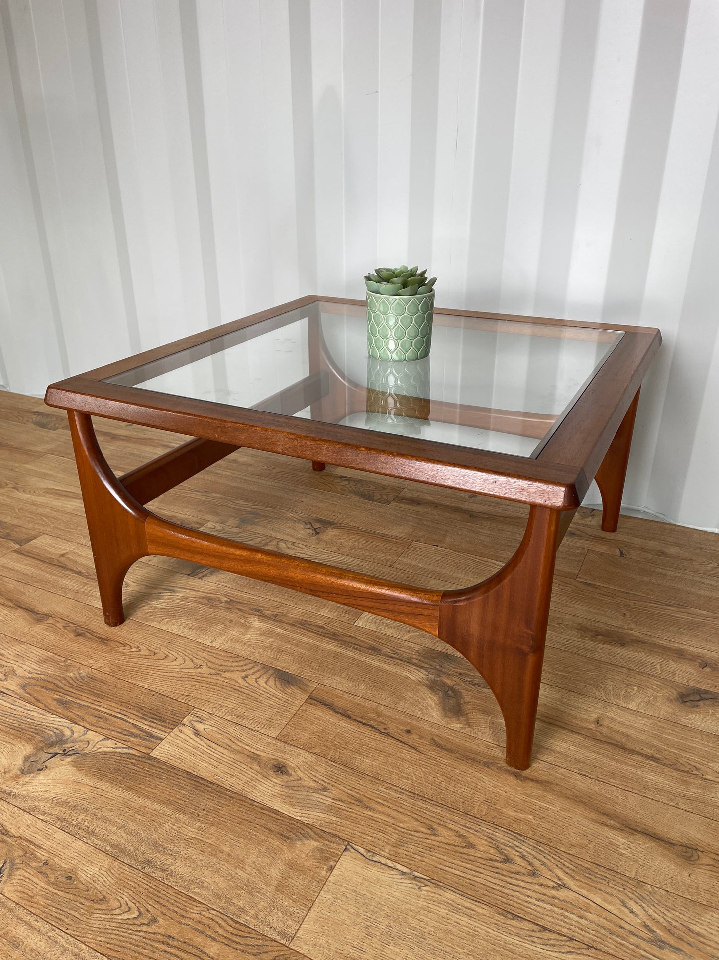 Mid-Century Square Teak Stateroom Stonehill Coffee Table w/ Glass Top - Vintage Retro