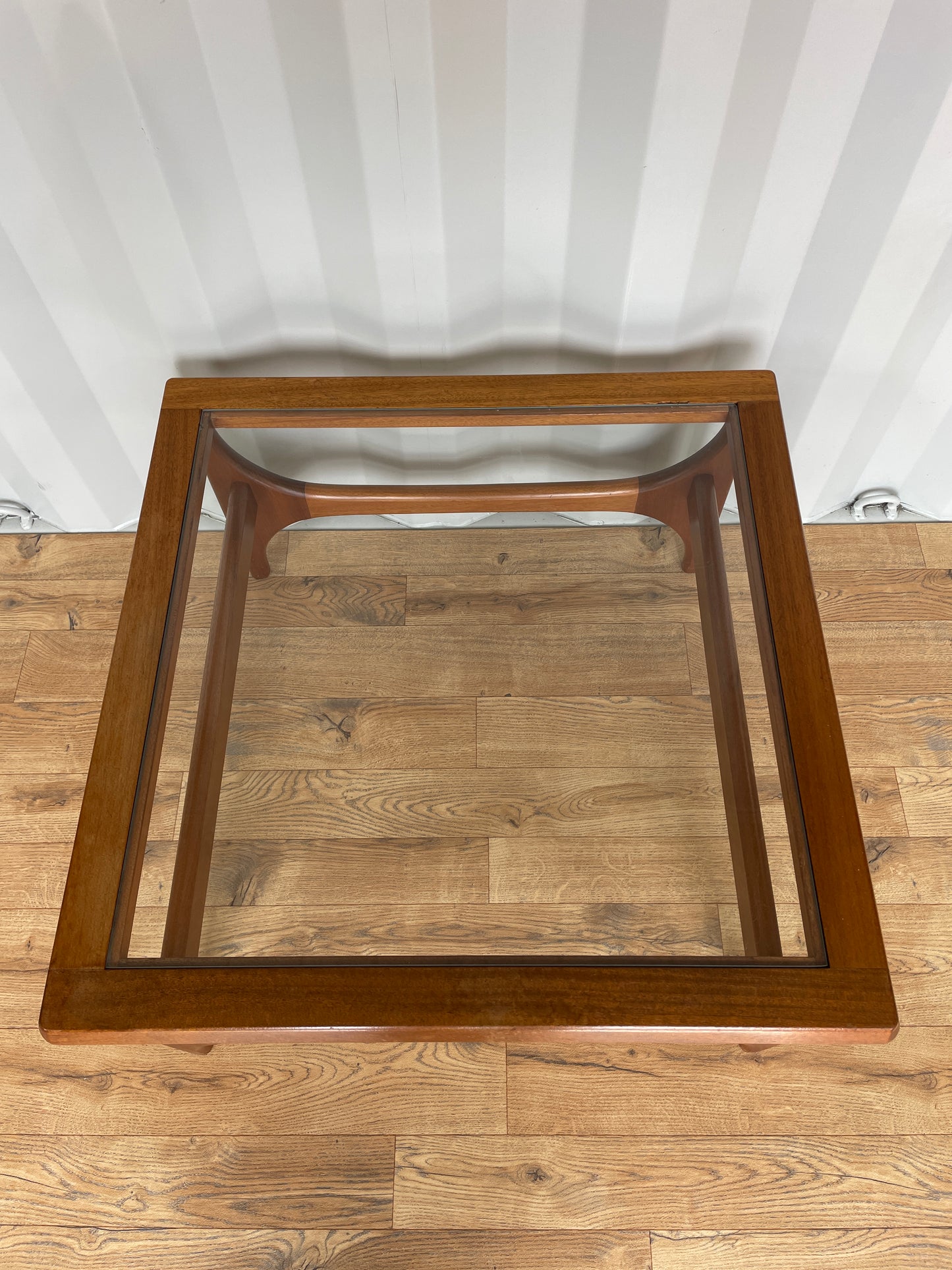 Mid-Century Square Teak Stateroom Stonehill Coffee Table w/ Glass Top - Vintage Retro