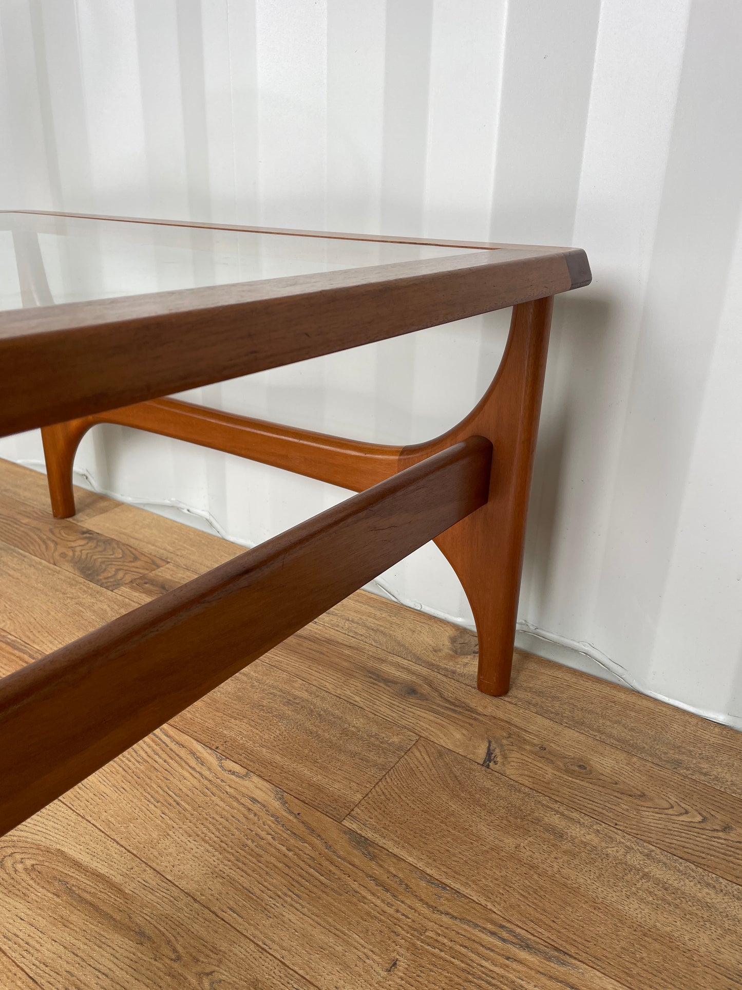 Mid-Century Square Teak Stateroom Stonehill Coffee Table w/ Glass Top - Vintage Retro