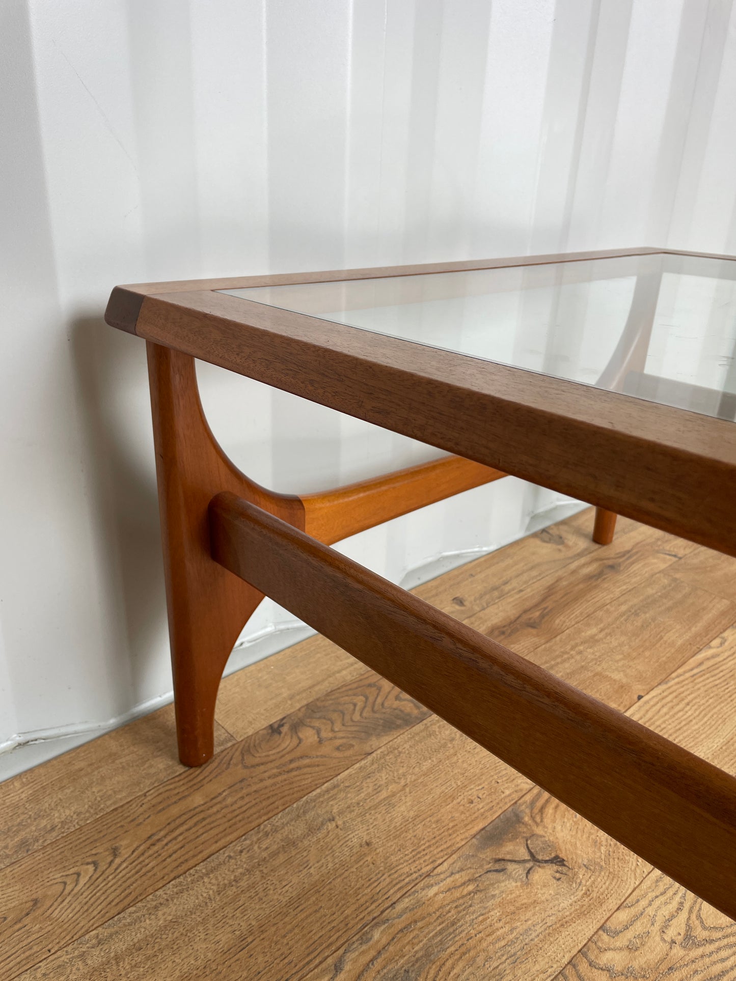 Mid-Century Square Teak Stateroom Stonehill Coffee Table w/ Glass Top - Vintage Retro