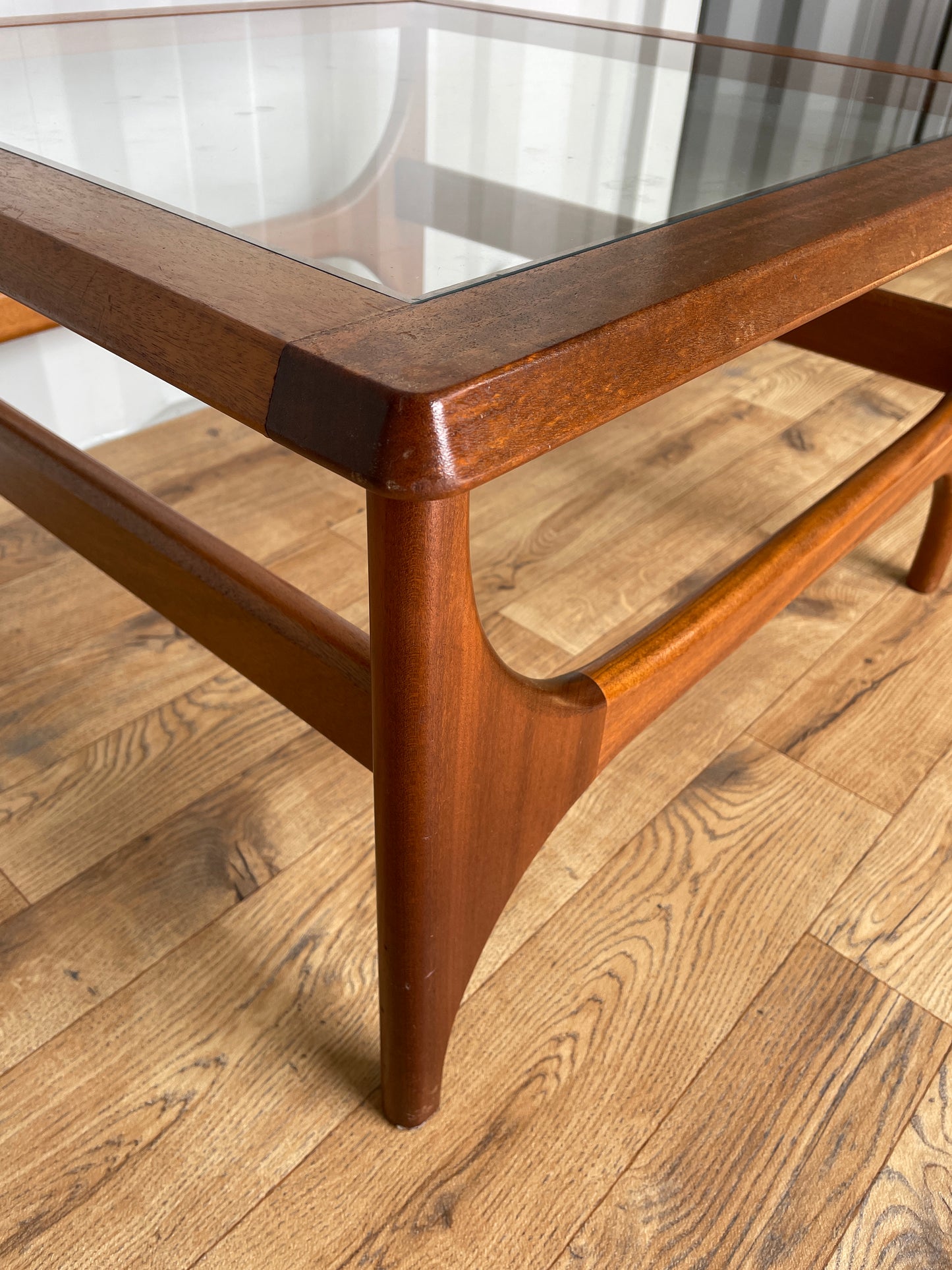 Mid-Century Square Teak Stateroom Stonehill Coffee Table w/ Glass Top - Vintage Retro