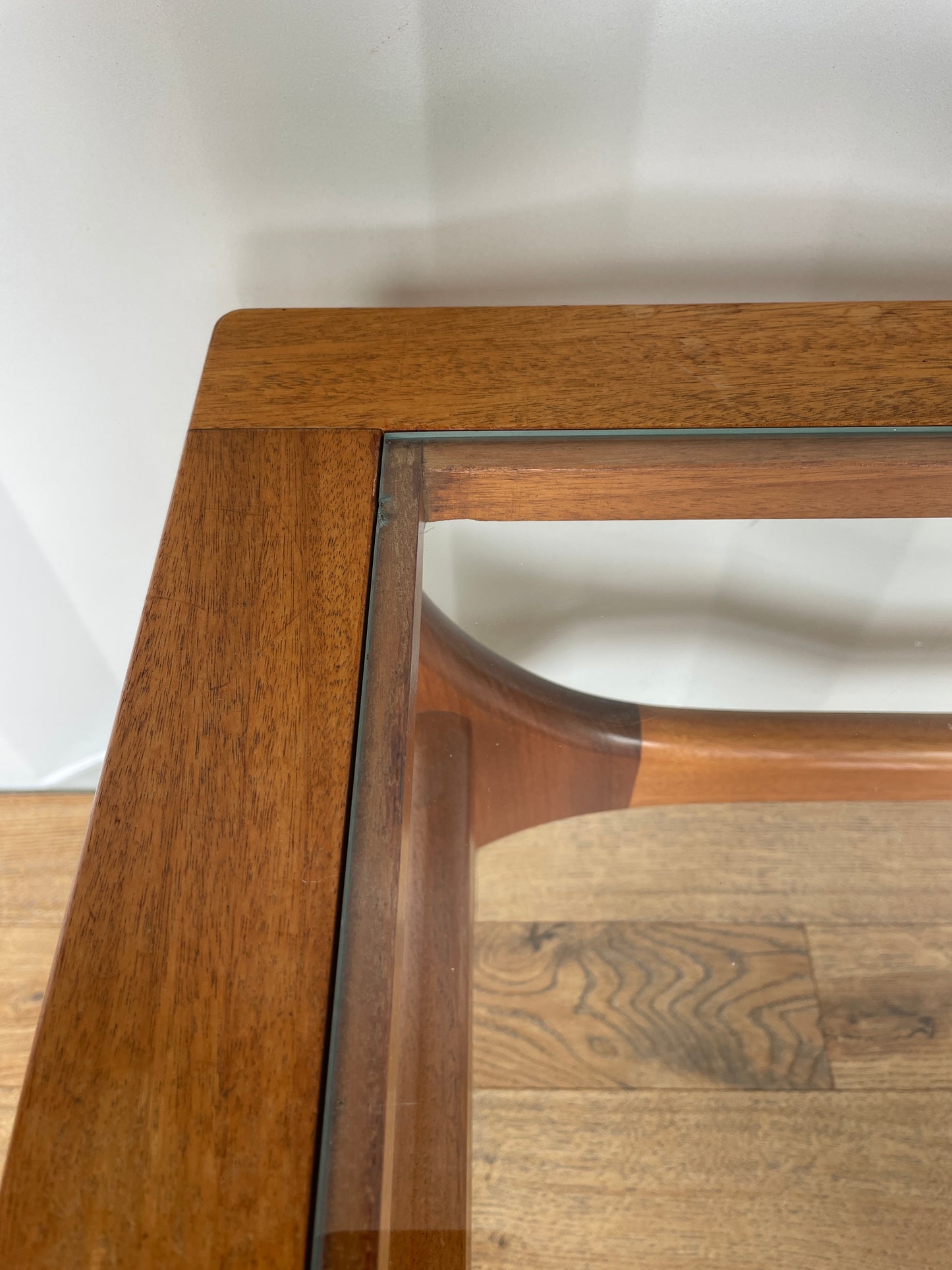 Mid-Century Square Teak Stateroom Stonehill Coffee Table w/ Glass Top - Vintage Retro