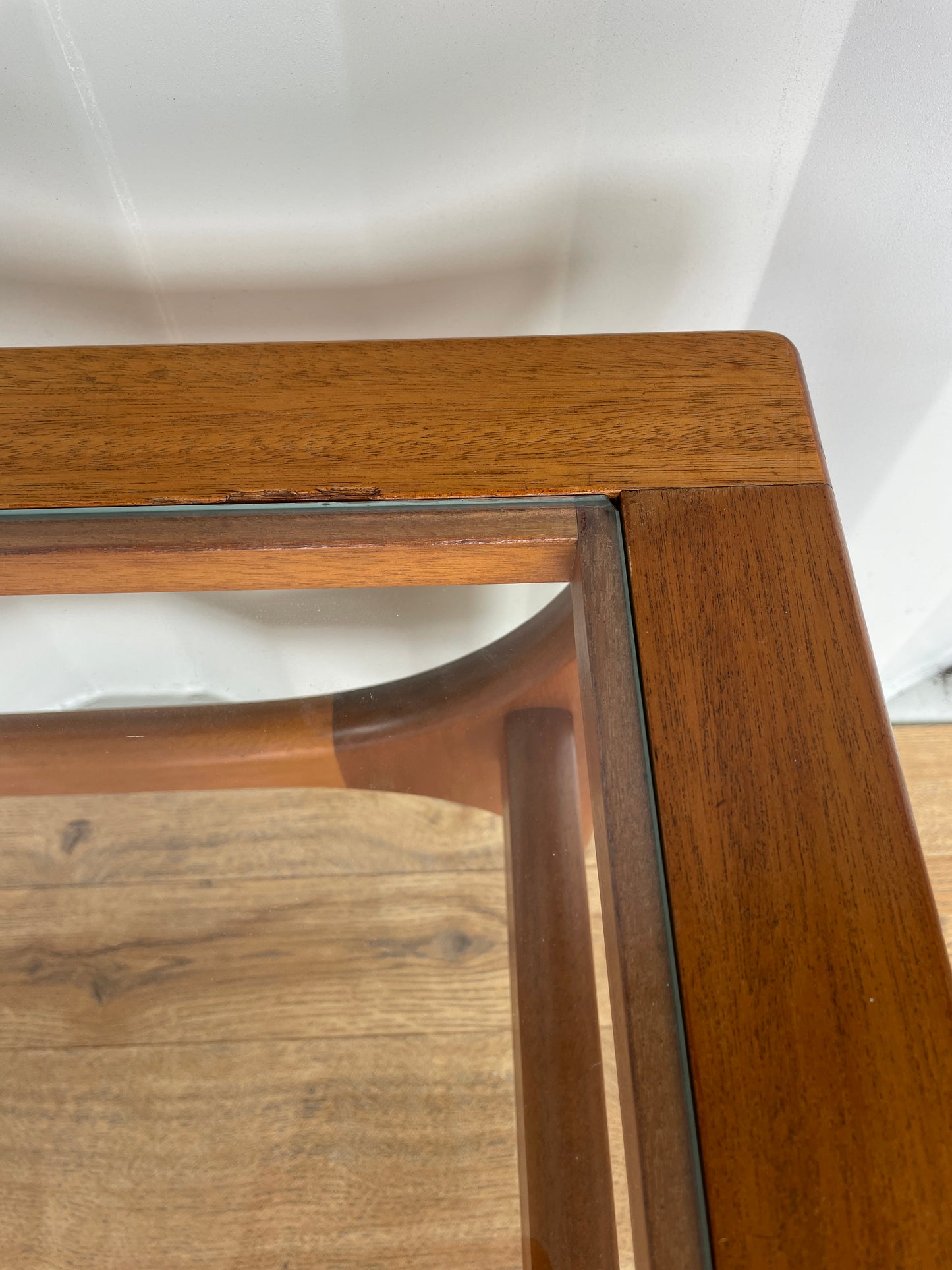 Mid-Century Square Teak Stateroom Stonehill Coffee Table w/ Glass Top - Vintage Retro