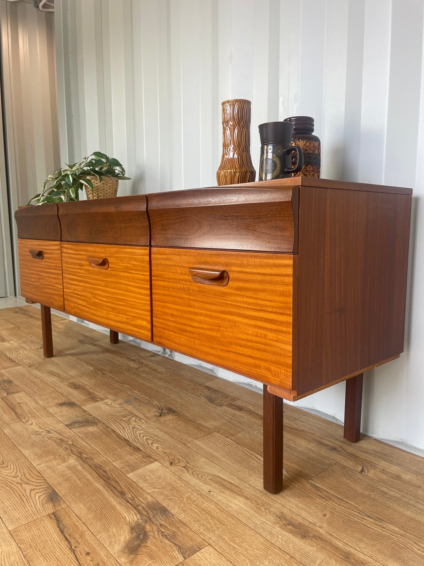 Mid-Century 6 Drawer Teak Sideboard - Vintage Retro Scandi Storage Cabinet TV Unit