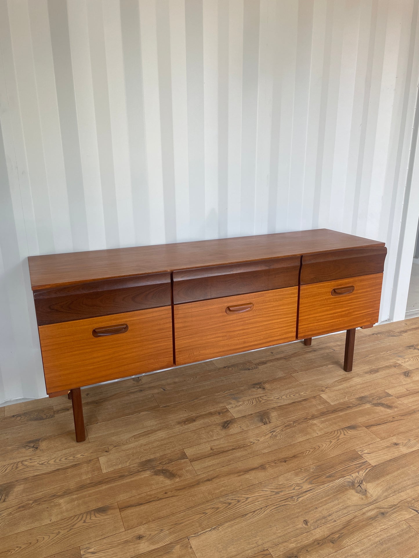 Mid-Century 6 Drawer Teak Sideboard - Vintage Retro Scandi Storage Cabinet TV Unit
