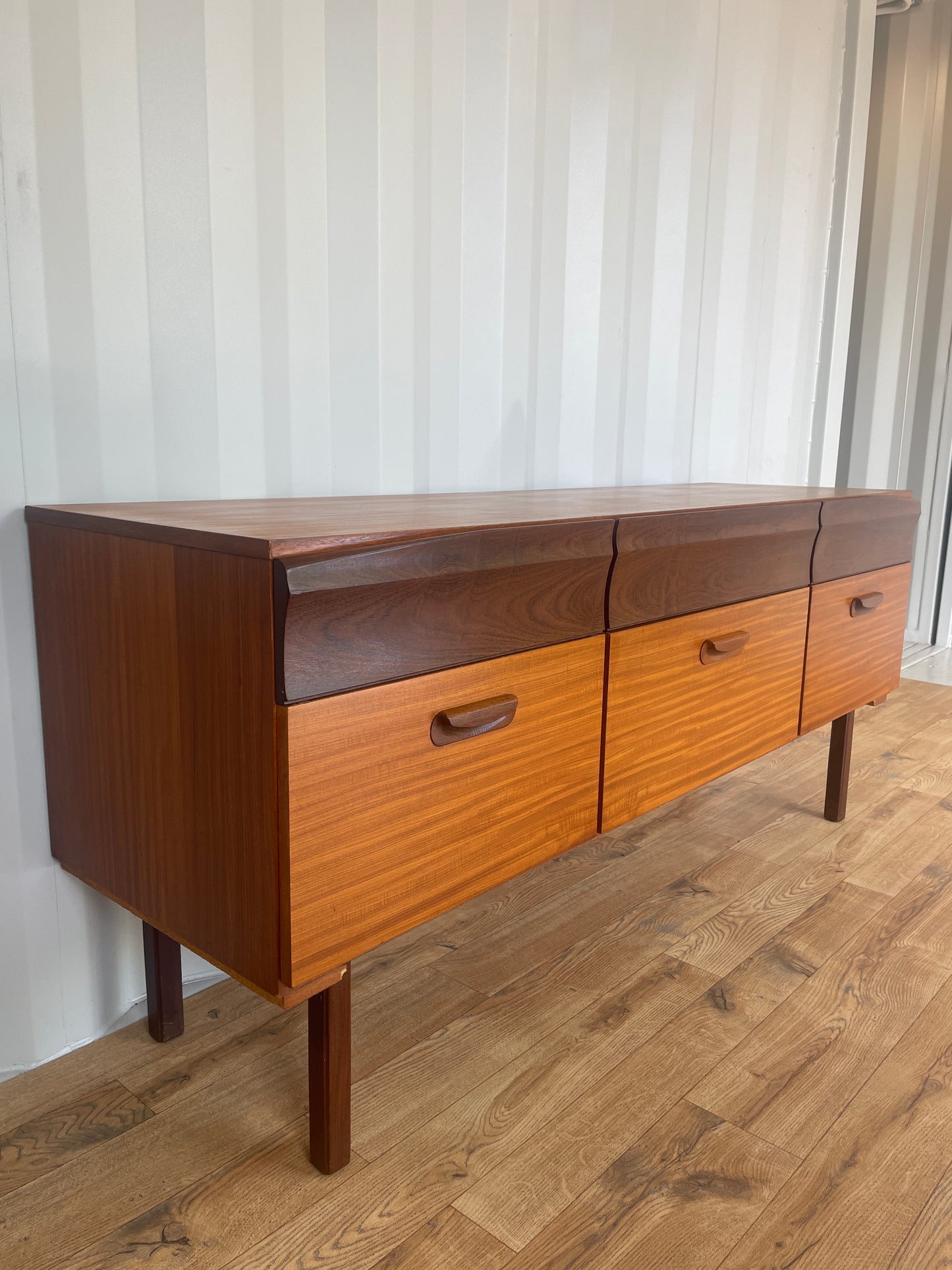 Mid-Century 6 Drawer Teak Sideboard - Vintage Retro Scandi Storage Cabinet TV Unit