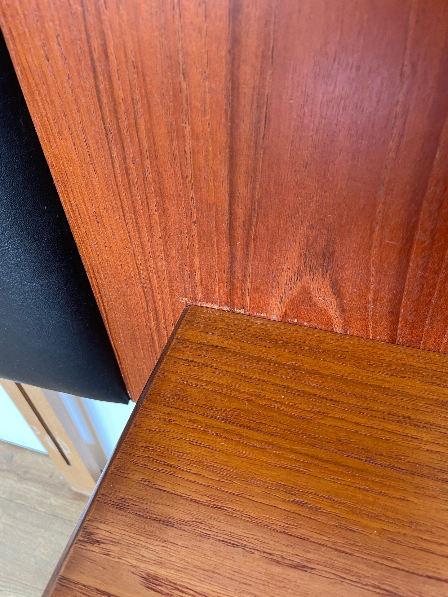 Mid-Century Teak & Black Vinyl G Plan Fresco King Headboard with Built-In Bedside Cabinets