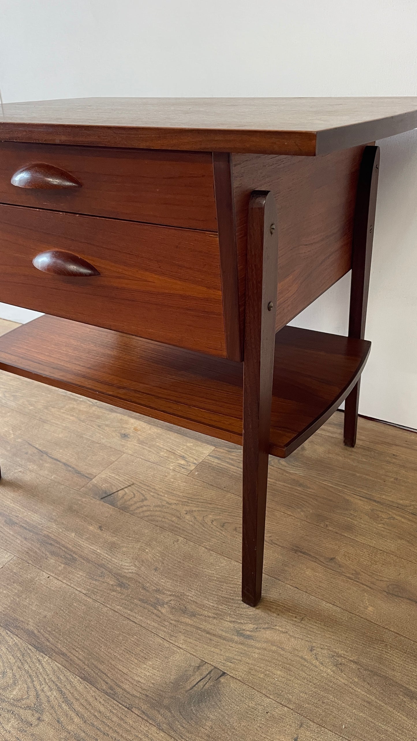 Mid-Century Danish Teak 2 Drawer Craft Table | Vintage Scandinavian Side Table