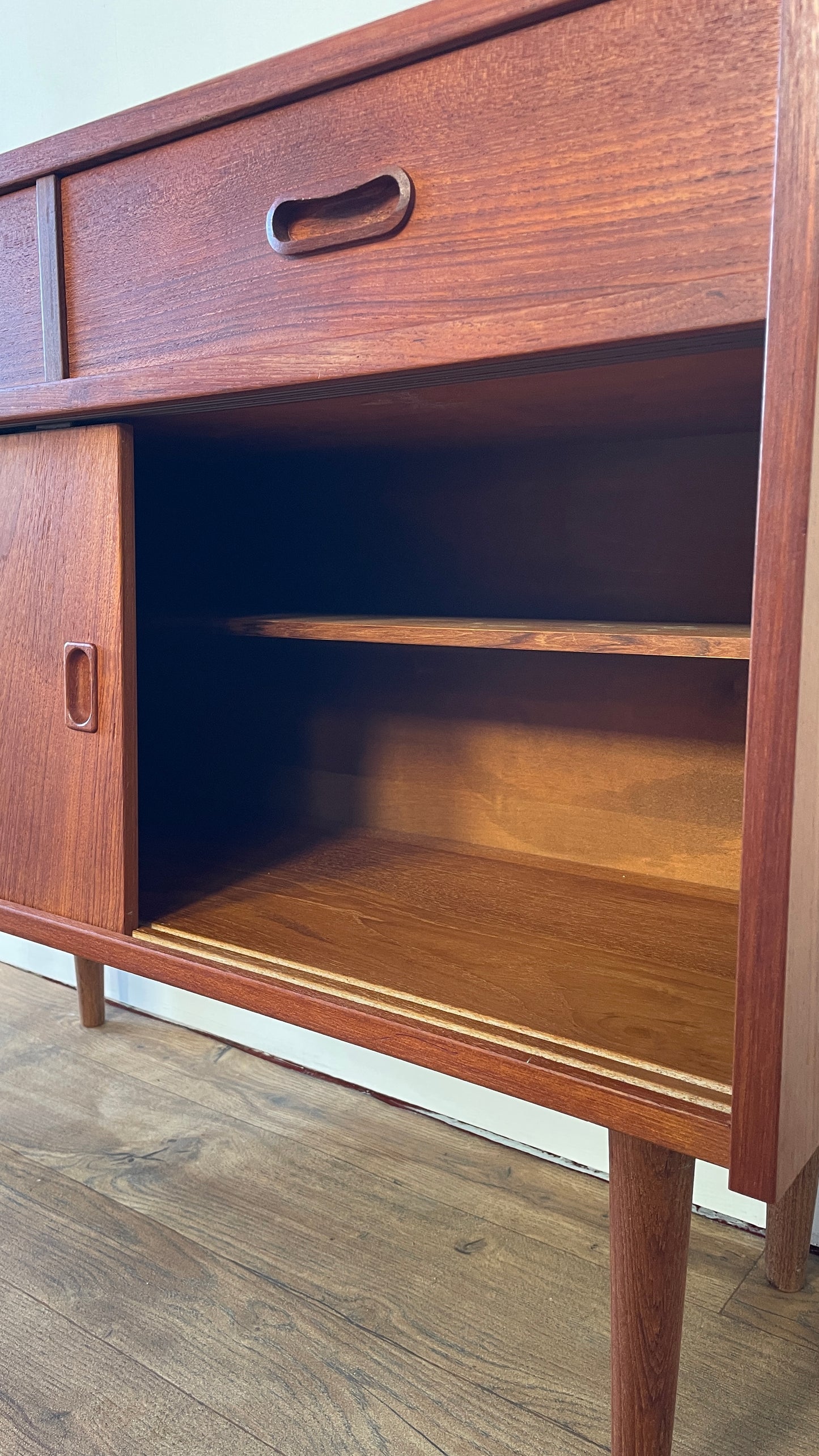 Mid-Century Danish Teak Cabinet with Sliding Doors & Drawers | 1960s Sideboard