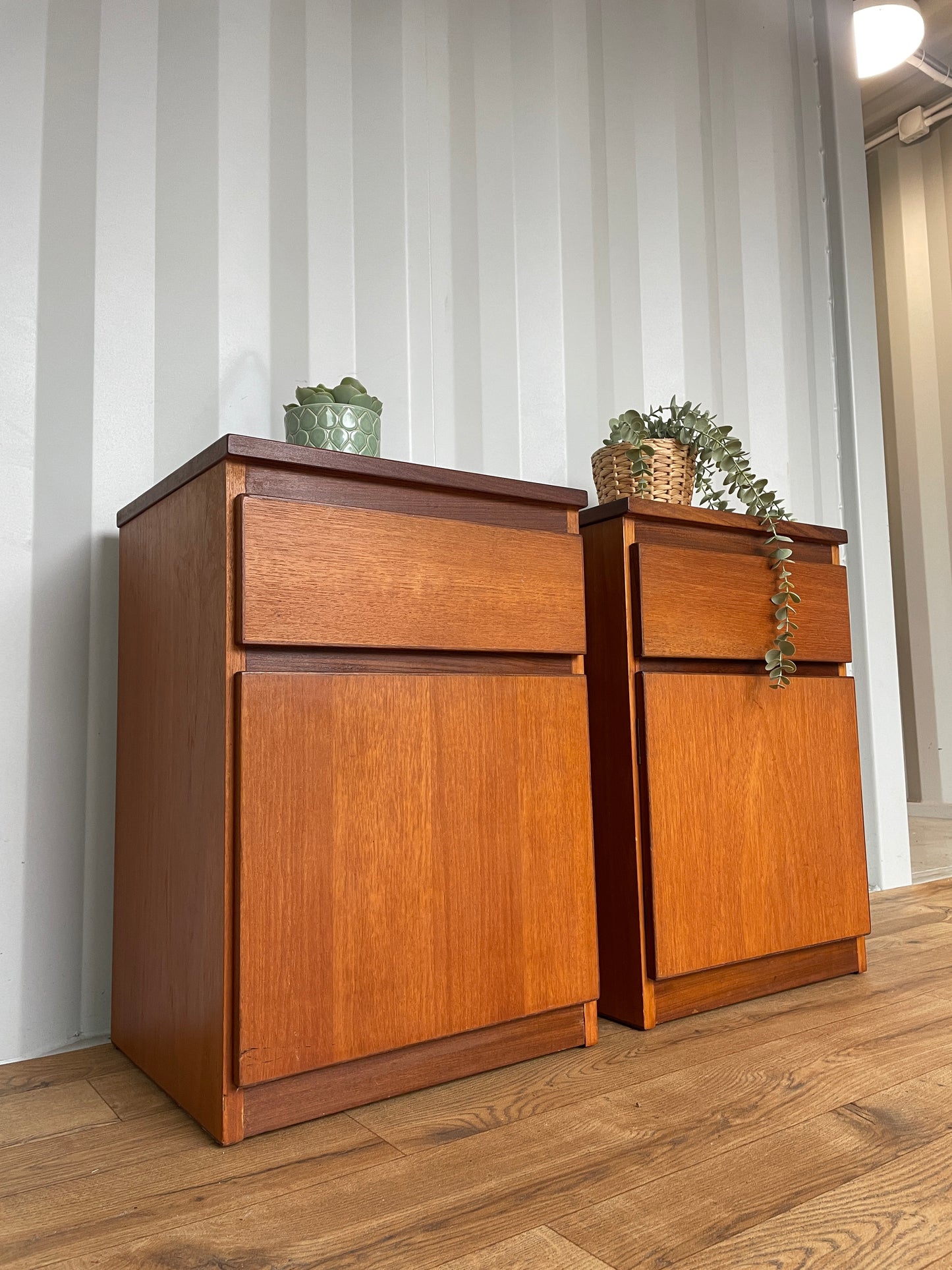 Pair Meredew Bedside Cabinets - Mid-Century Teak