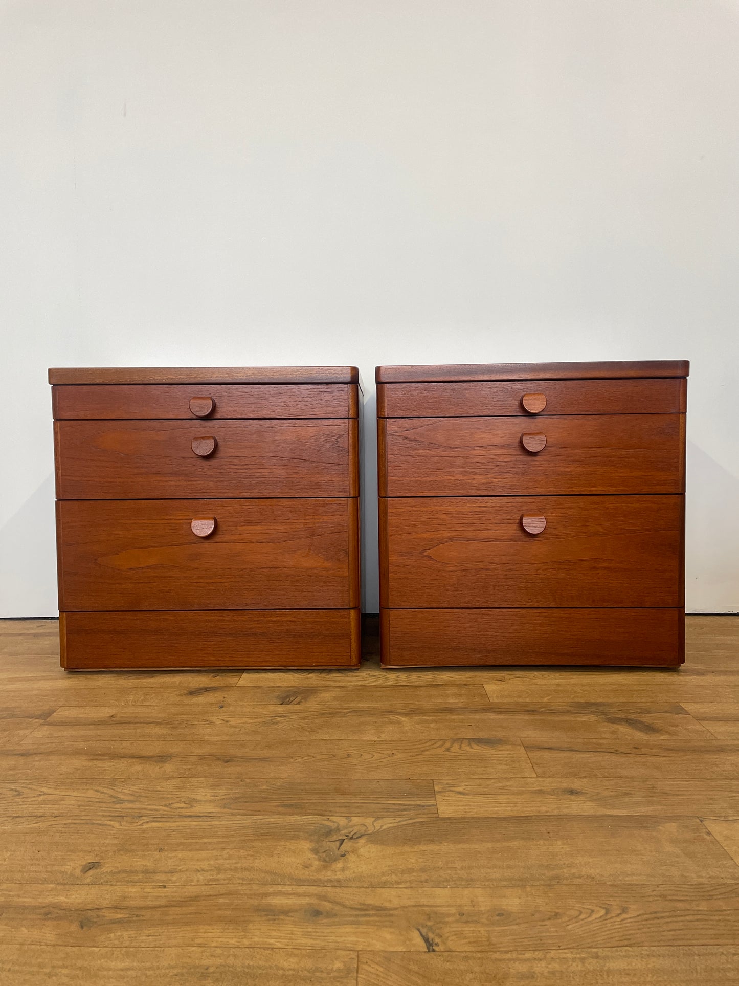 Pair of Stag Bedsides - Teak Mid-Century Vintage w/ Pull Out Shelf - UK Made