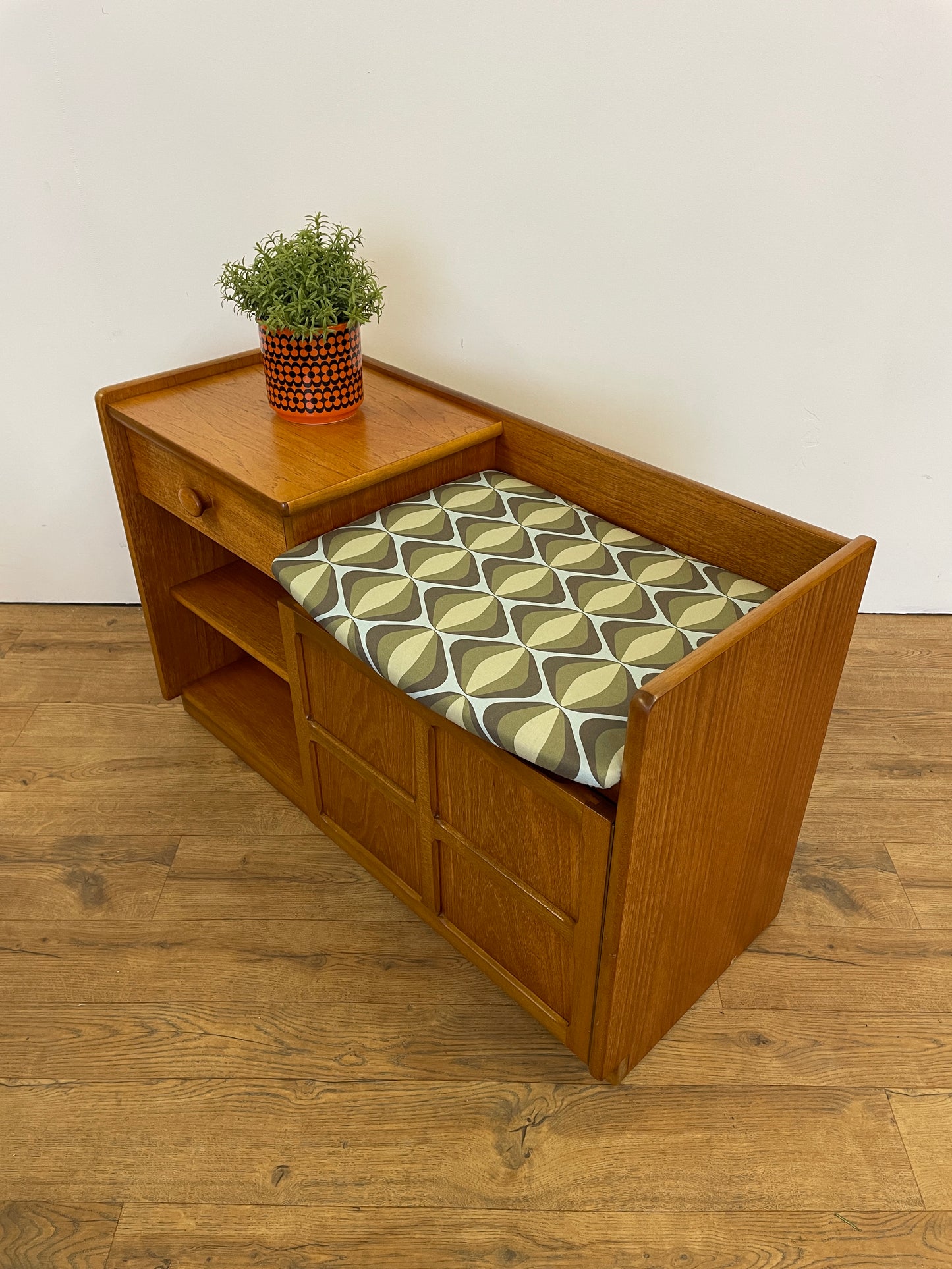 Nathan Mid-Century Telephone Table Teak - Compact Retro Sideboard Hall Seat Bench