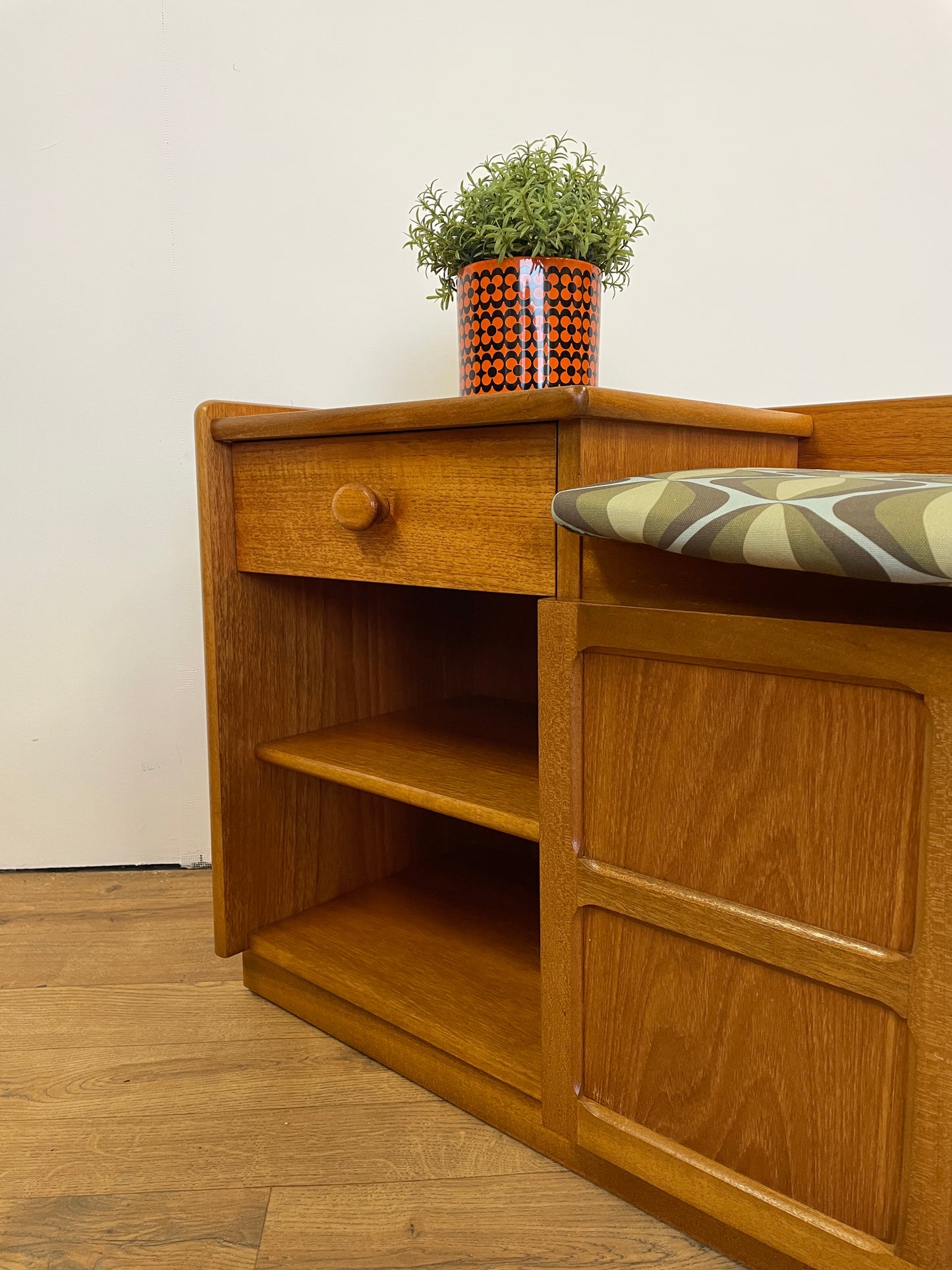 Nathan Mid-Century Telephone Table Teak - Compact Retro Sideboard Hall Seat Bench