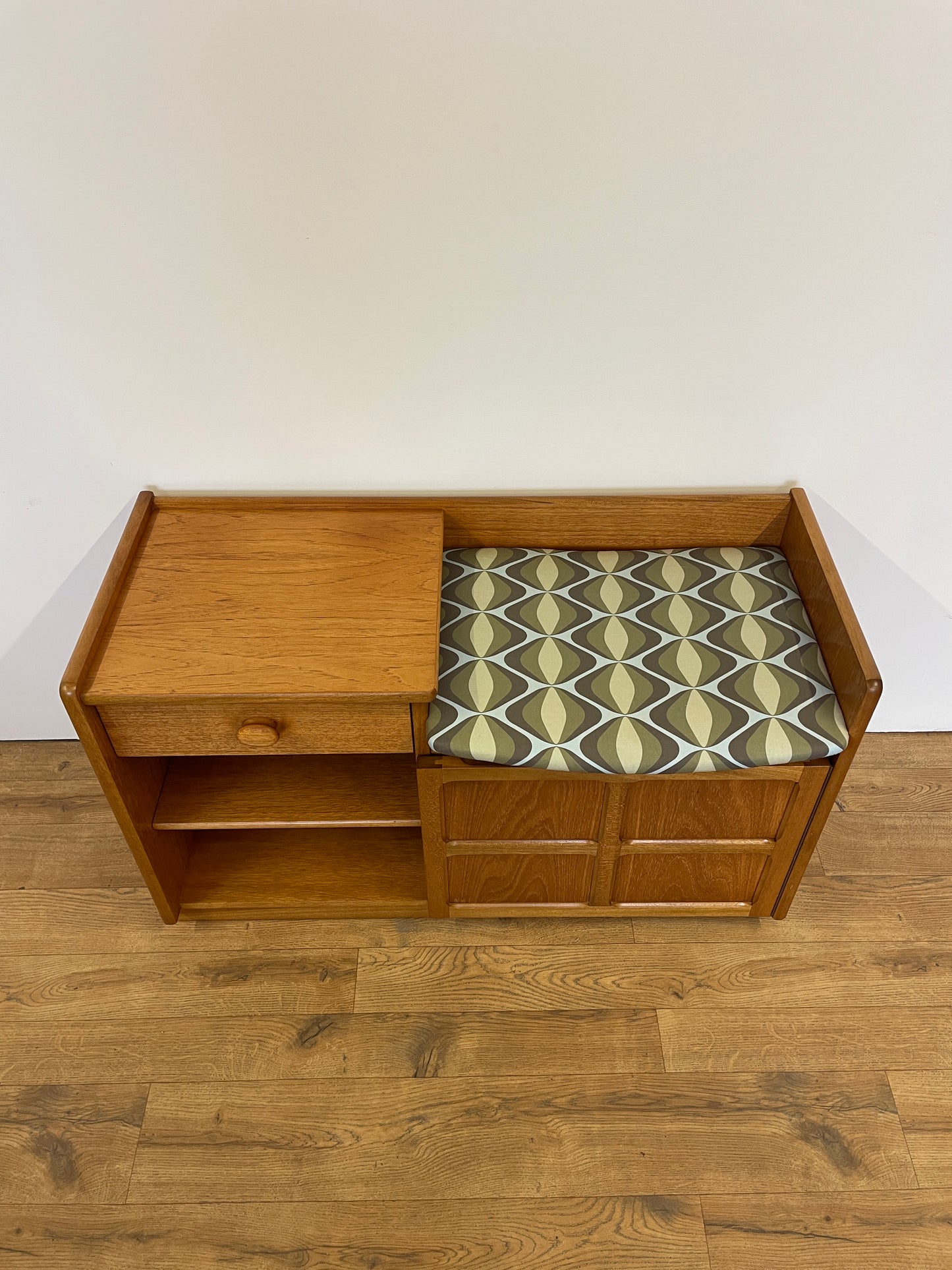 Nathan Mid-Century Telephone Table Teak - Compact Retro Sideboard Hall Seat Bench