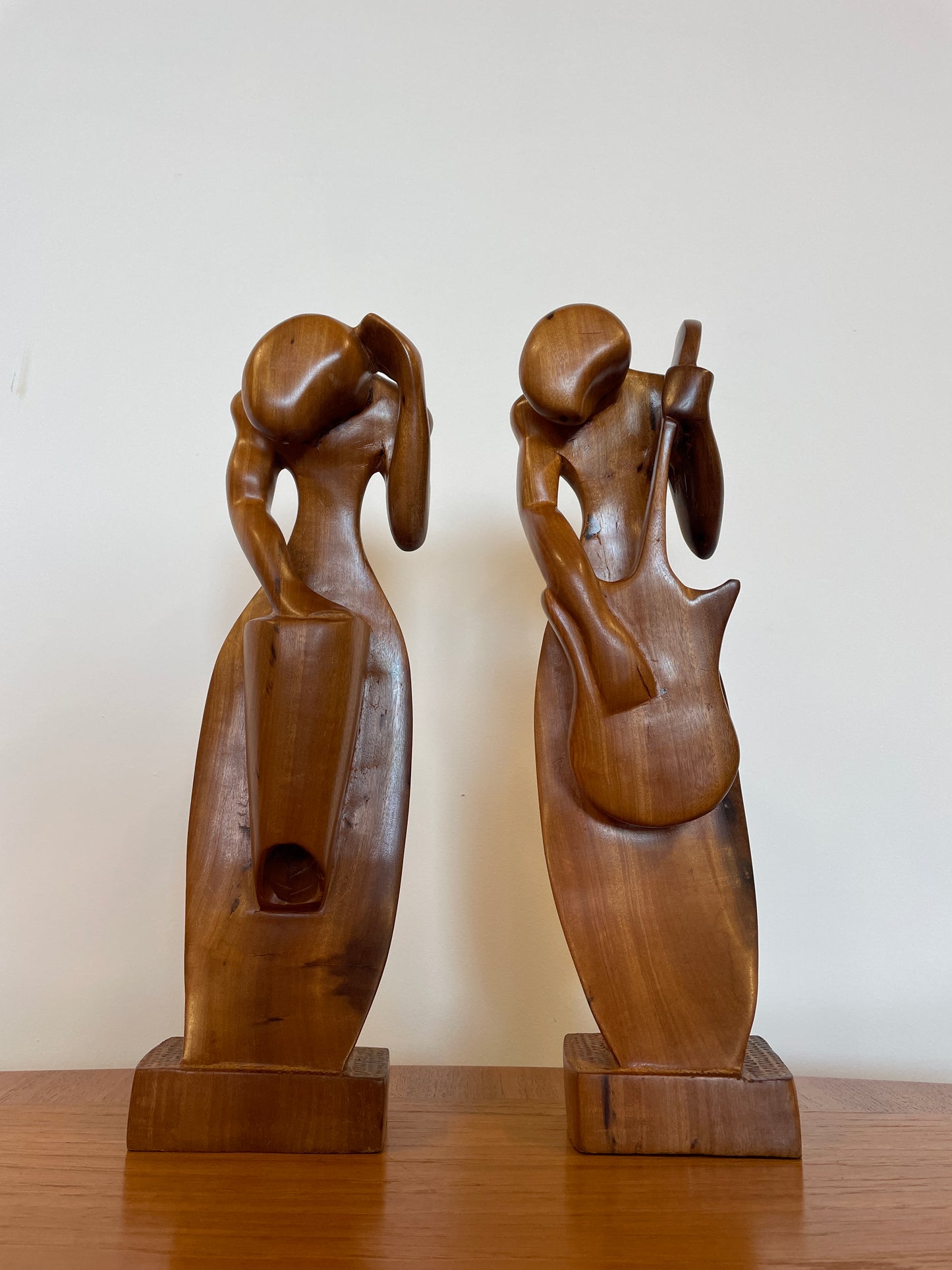 Pair Festus O. Idehen Wood Figures Hand Carved & Signed
