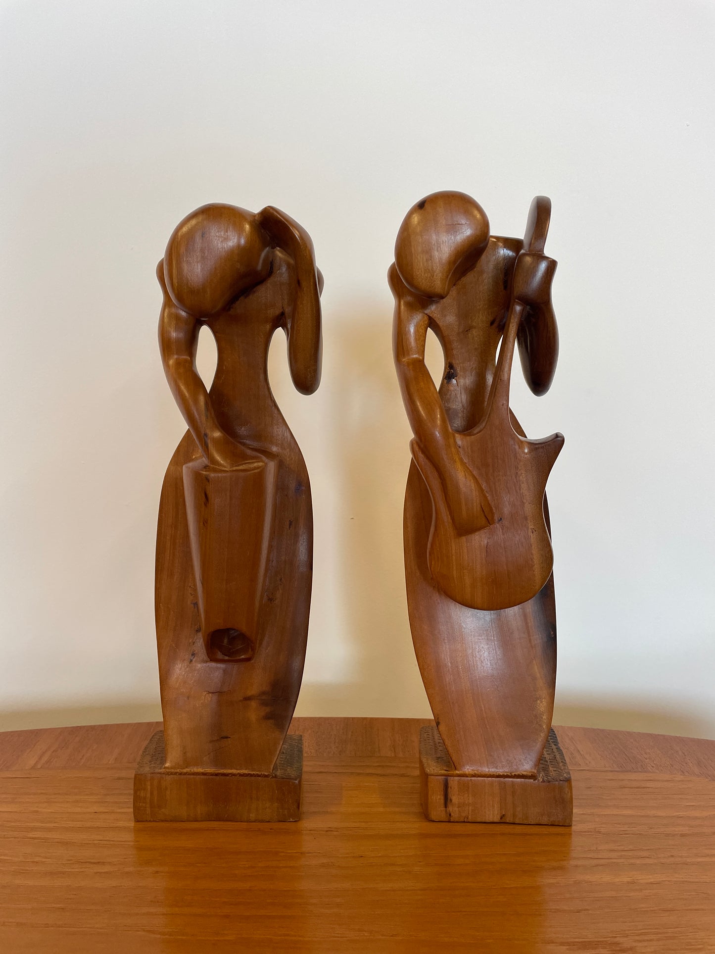 Pair Festus O. Idehen Wood Figures Hand Carved & Signed