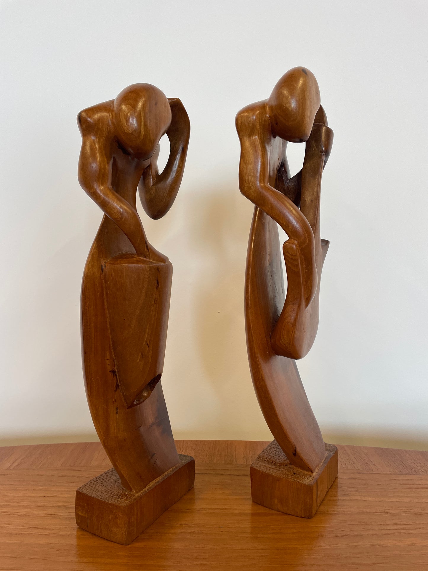 Pair Festus O. Idehen Wood Figures Hand Carved & Signed