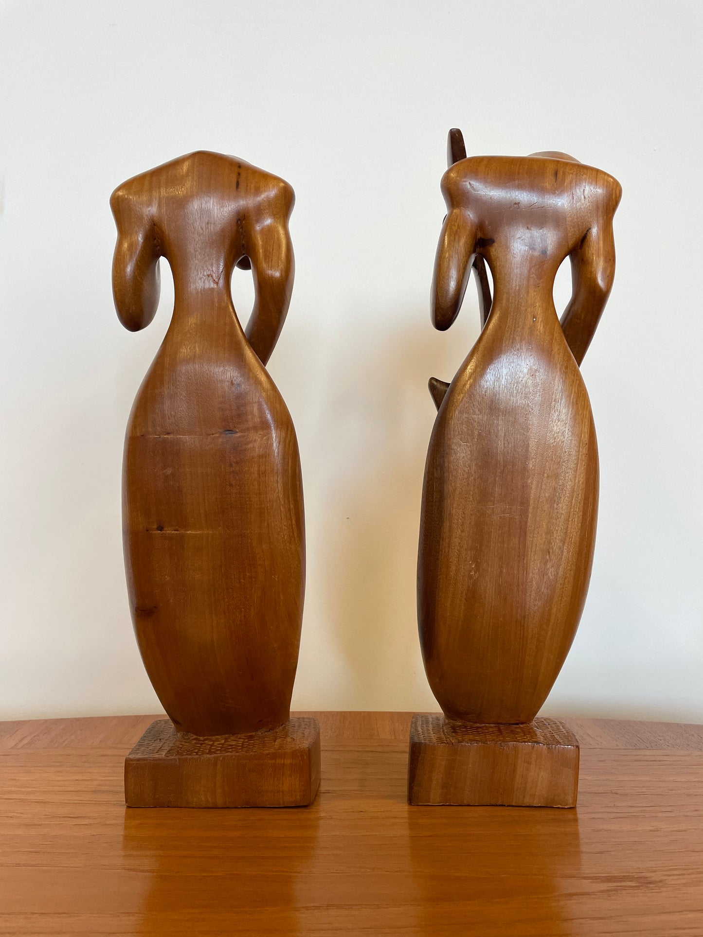 Pair Festus O. Idehen Wood Figures Hand Carved & Signed