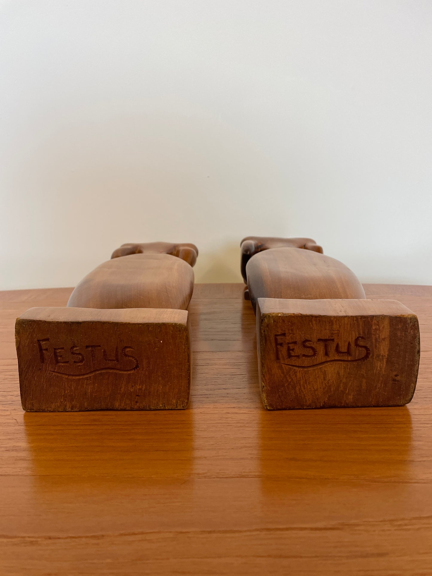 Pair Festus O. Idehen Wood Figures Hand Carved & Signed